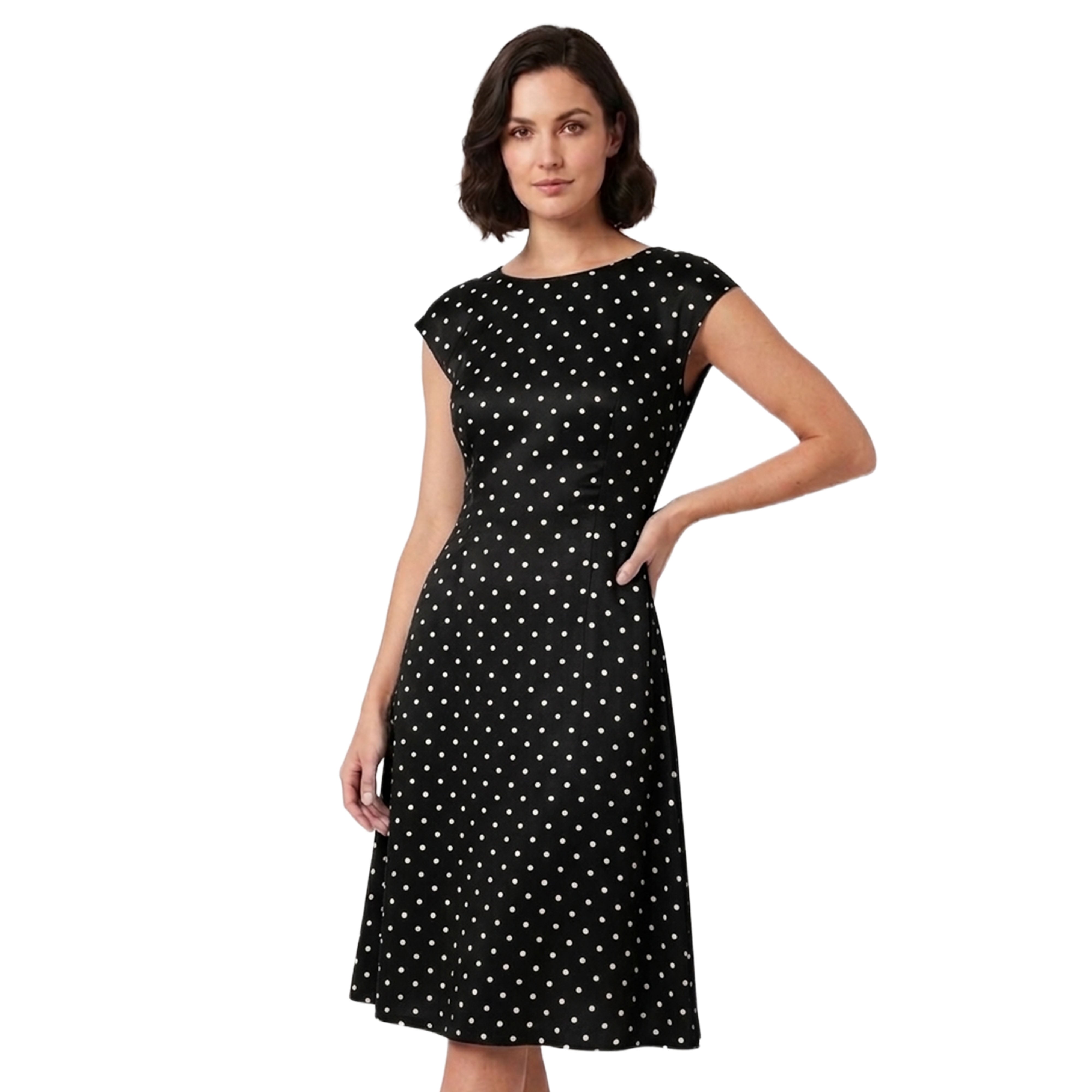 Artyska Women’s Polka Dot Fit & Flare Midi Dress with Adjustable Back Tie Belt