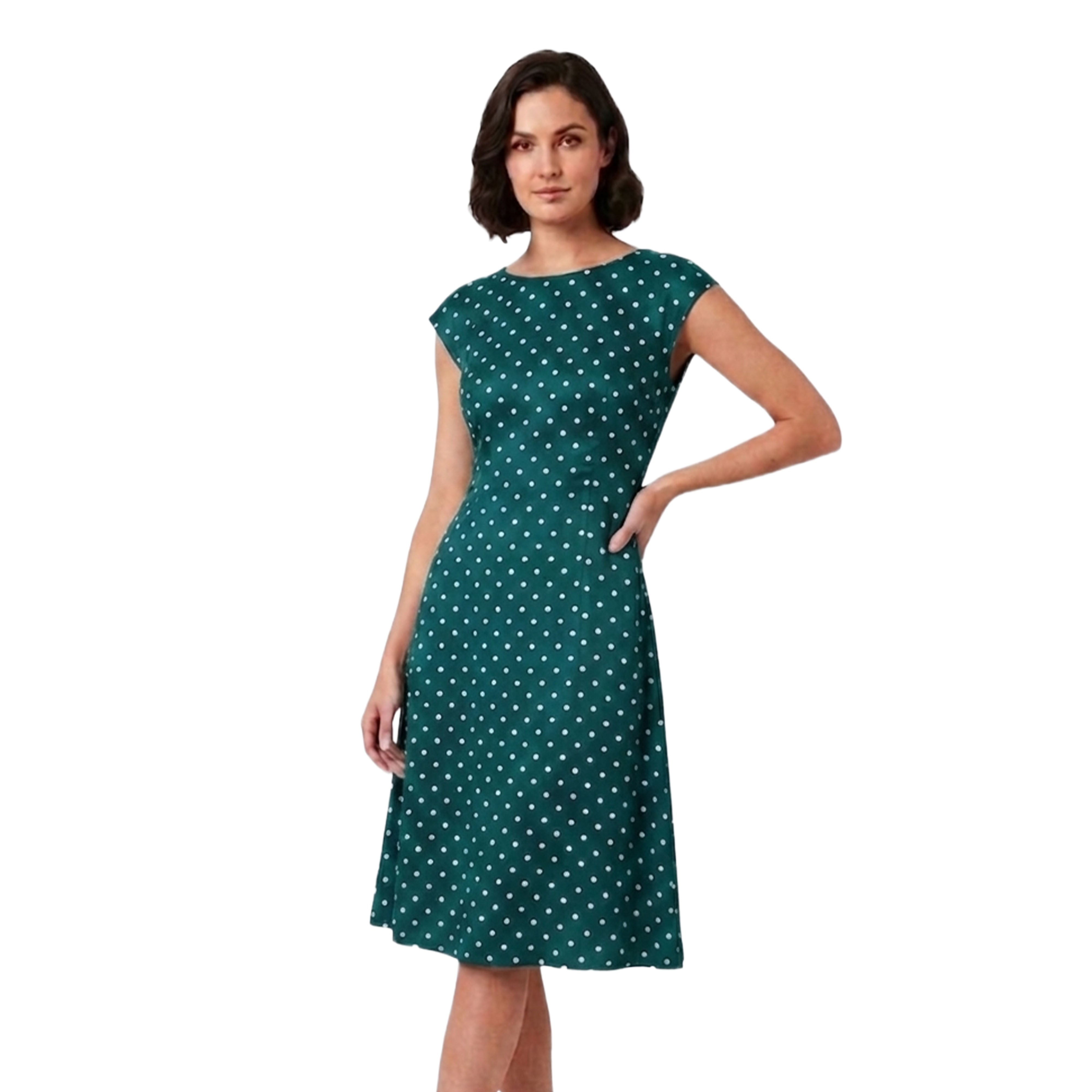 Artyska Women’s Polka Dot Fit & Flare Midi Dress with Adjustable Back Tie Belt