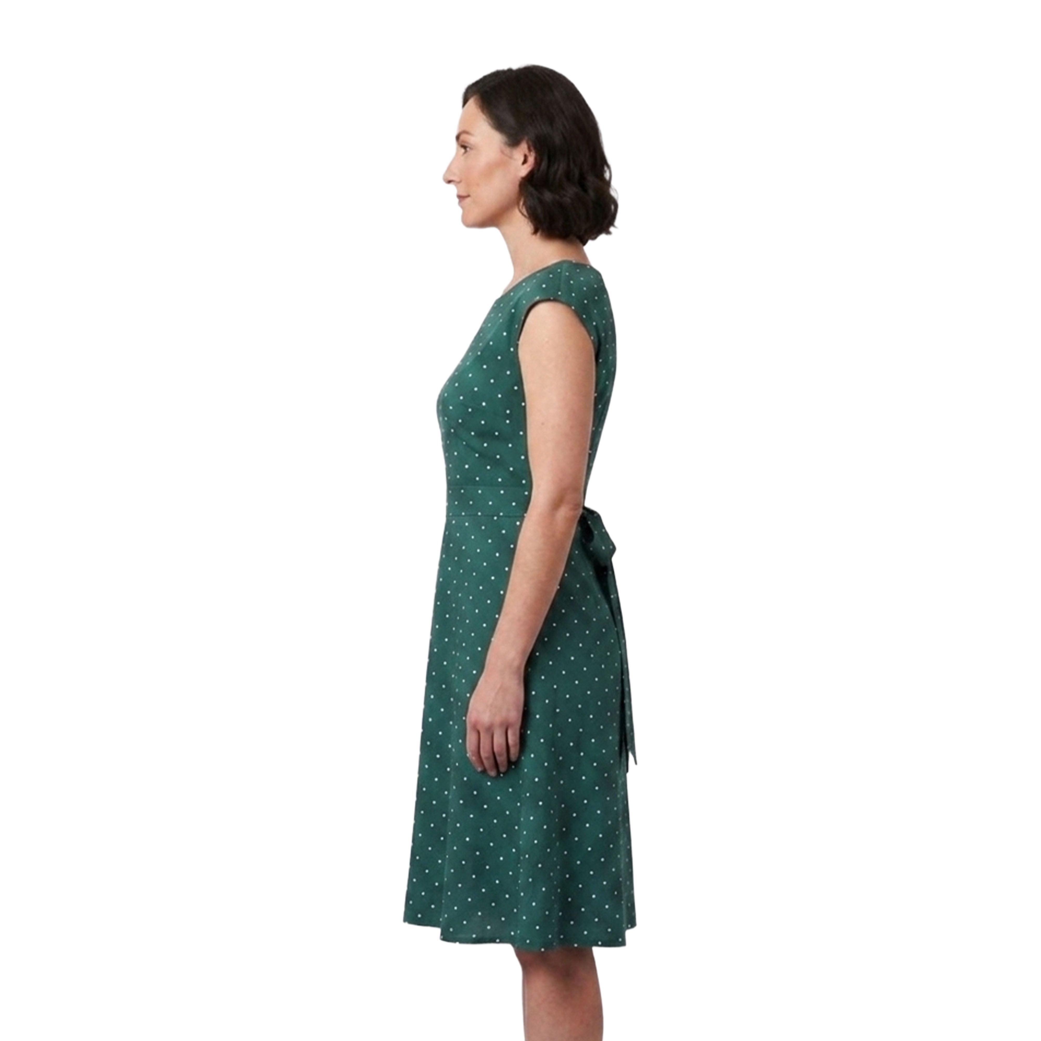Artyska Women’s Polka Dot Fit & Flare Midi Dress with Adjustable Back Tie Belt