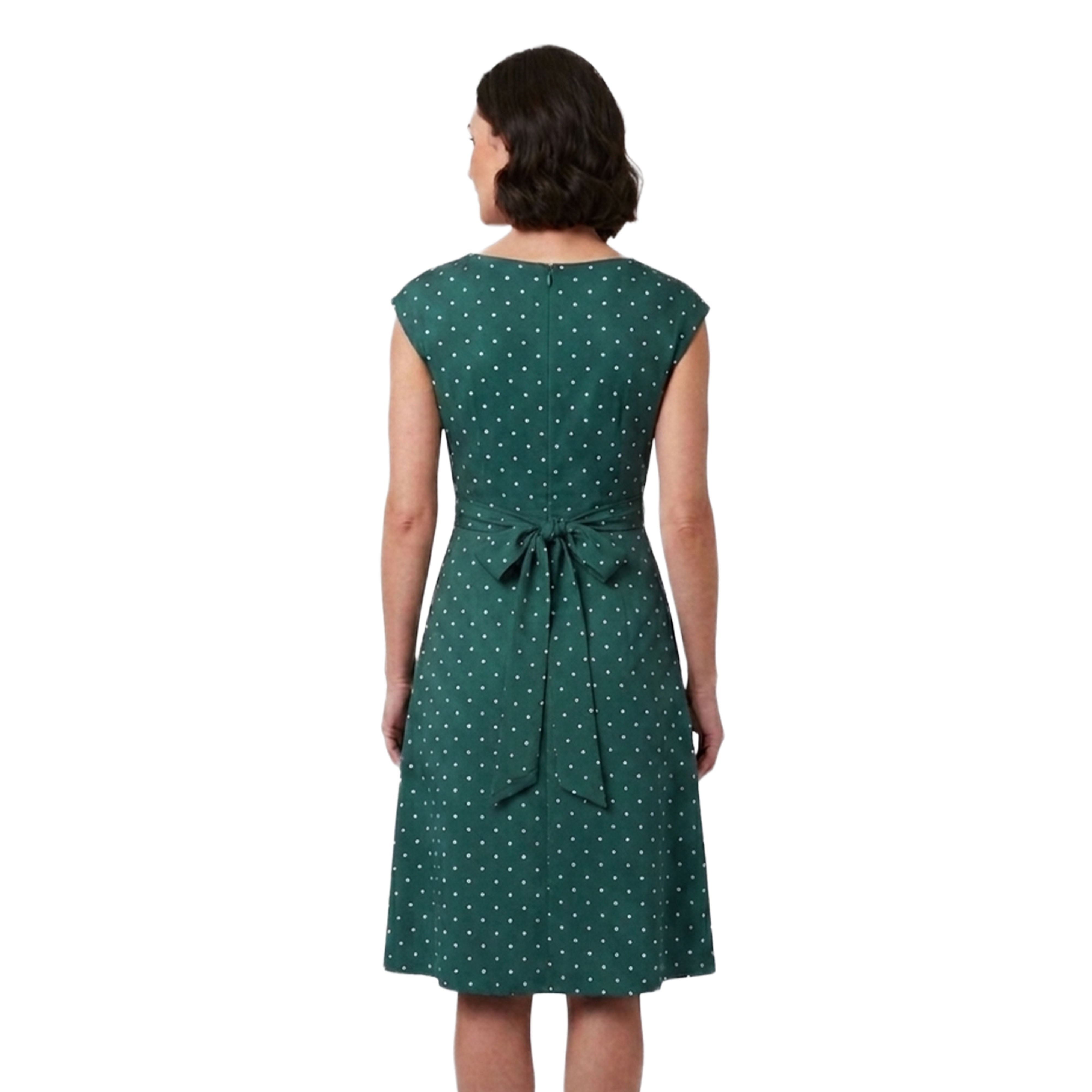 Artyska Women’s Polka Dot Fit & Flare Midi Dress with Adjustable Back Tie Belt