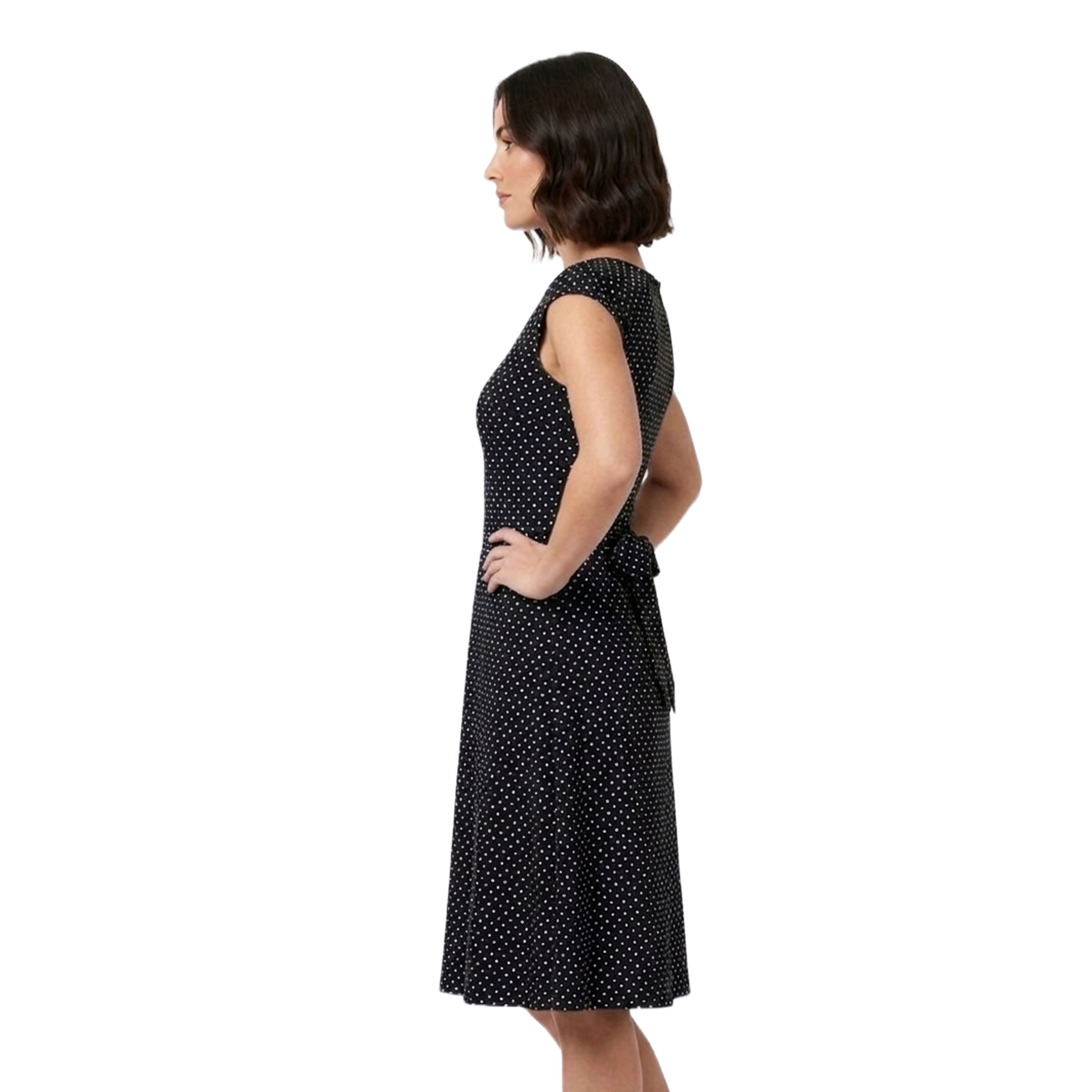 Artyska Women’s Polka Dot Fit & Flare Midi Dress with Adjustable Back Tie Belt