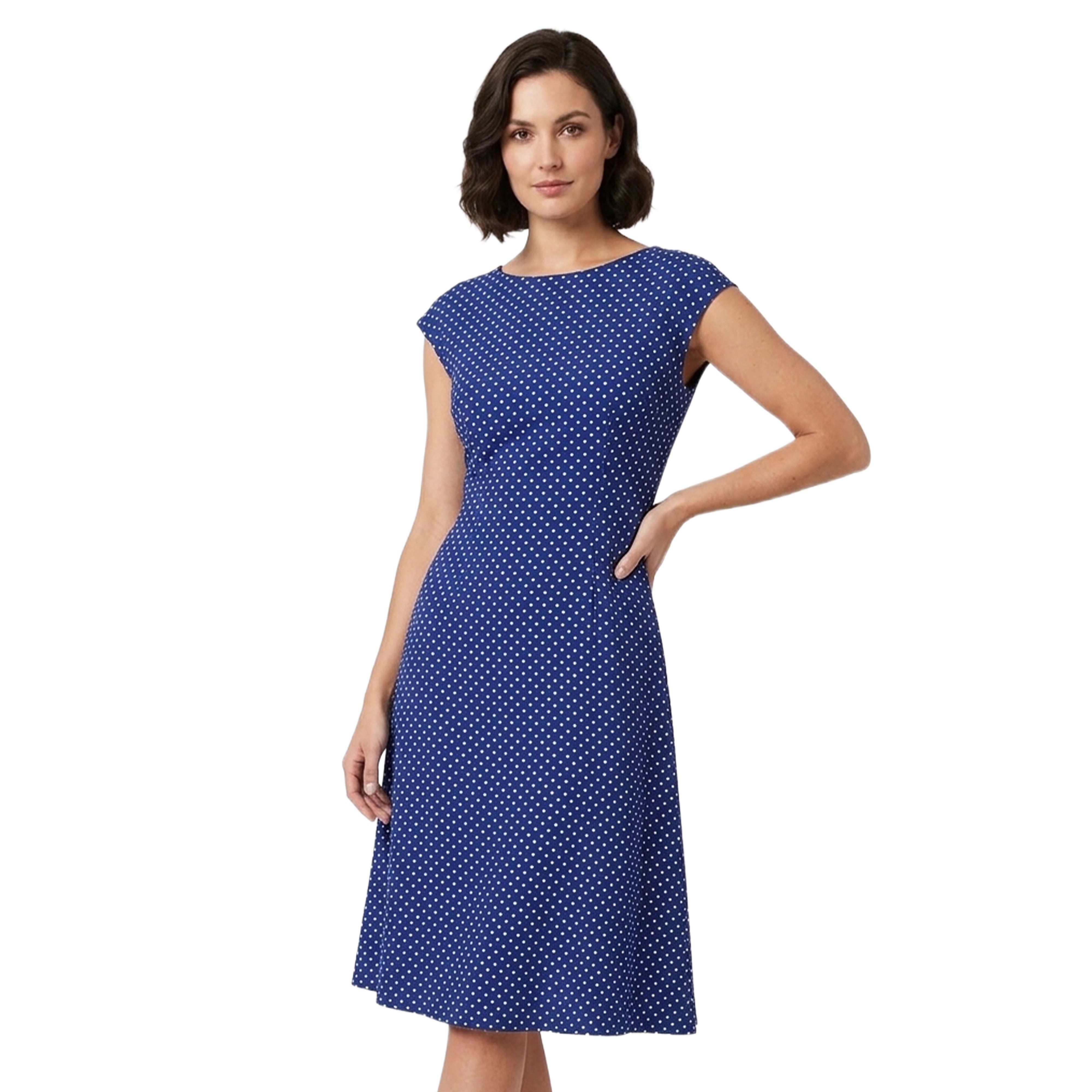 Artyska Women’s Polka Dot Fit & Flare Midi Dress with Adjustable Back Tie Belt