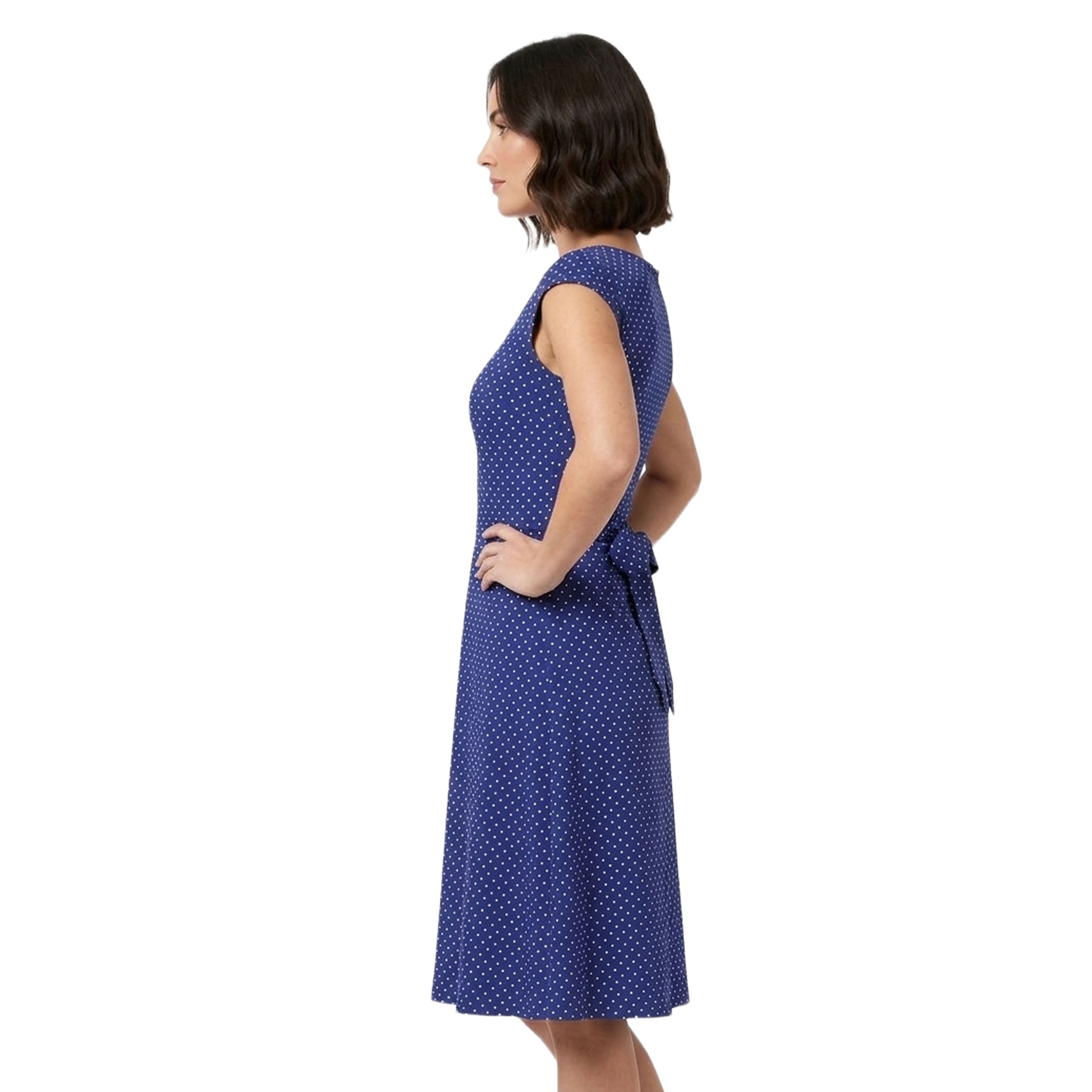 Artyska Women’s Polka Dot Fit & Flare Midi Dress with Adjustable Back Tie Belt