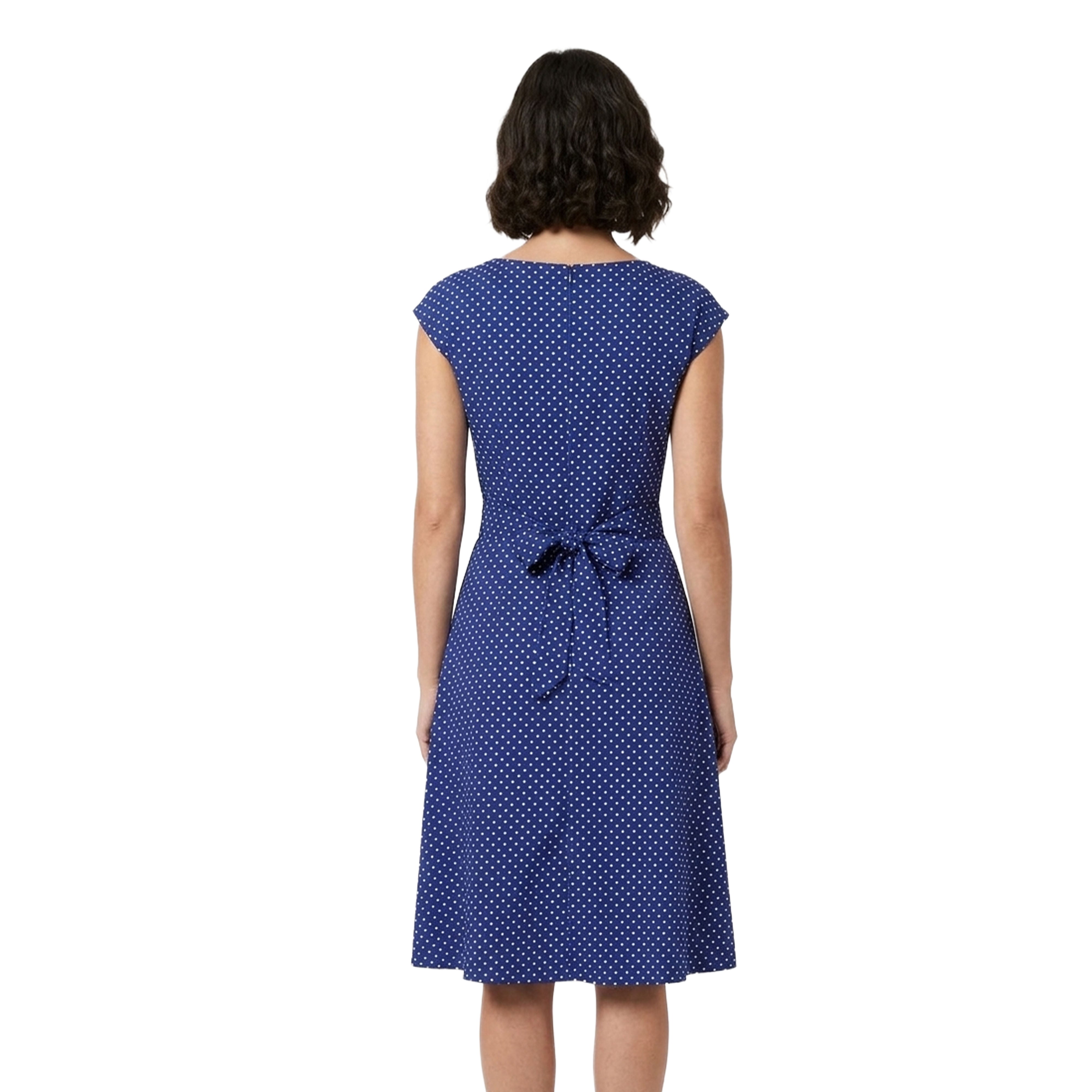 Artyska Women’s Polka Dot Fit & Flare Midi Dress with Adjustable Back Tie Belt