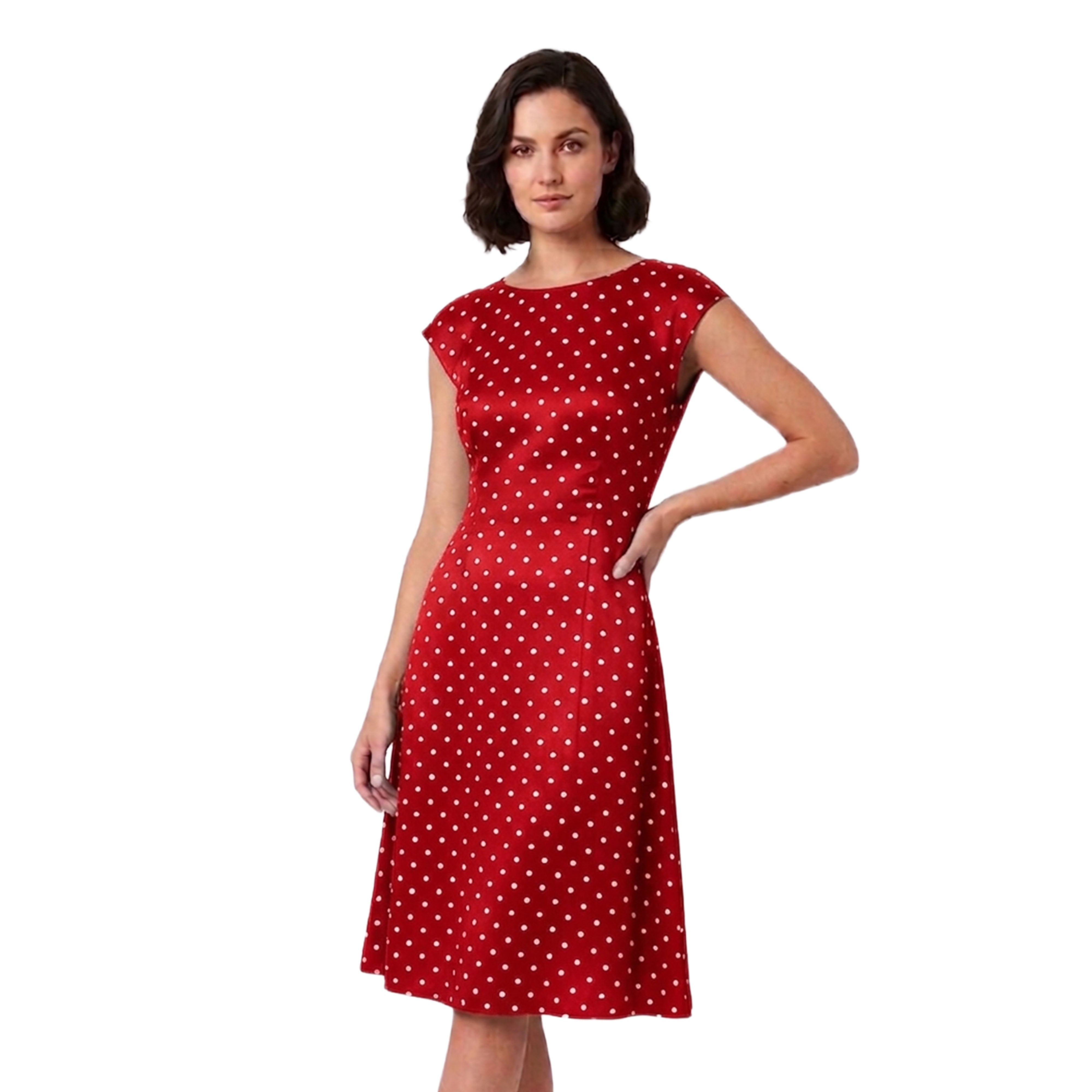 Artyska Women’s Polka Dot Fit & Flare Midi Dress with Adjustable Back Tie Belt