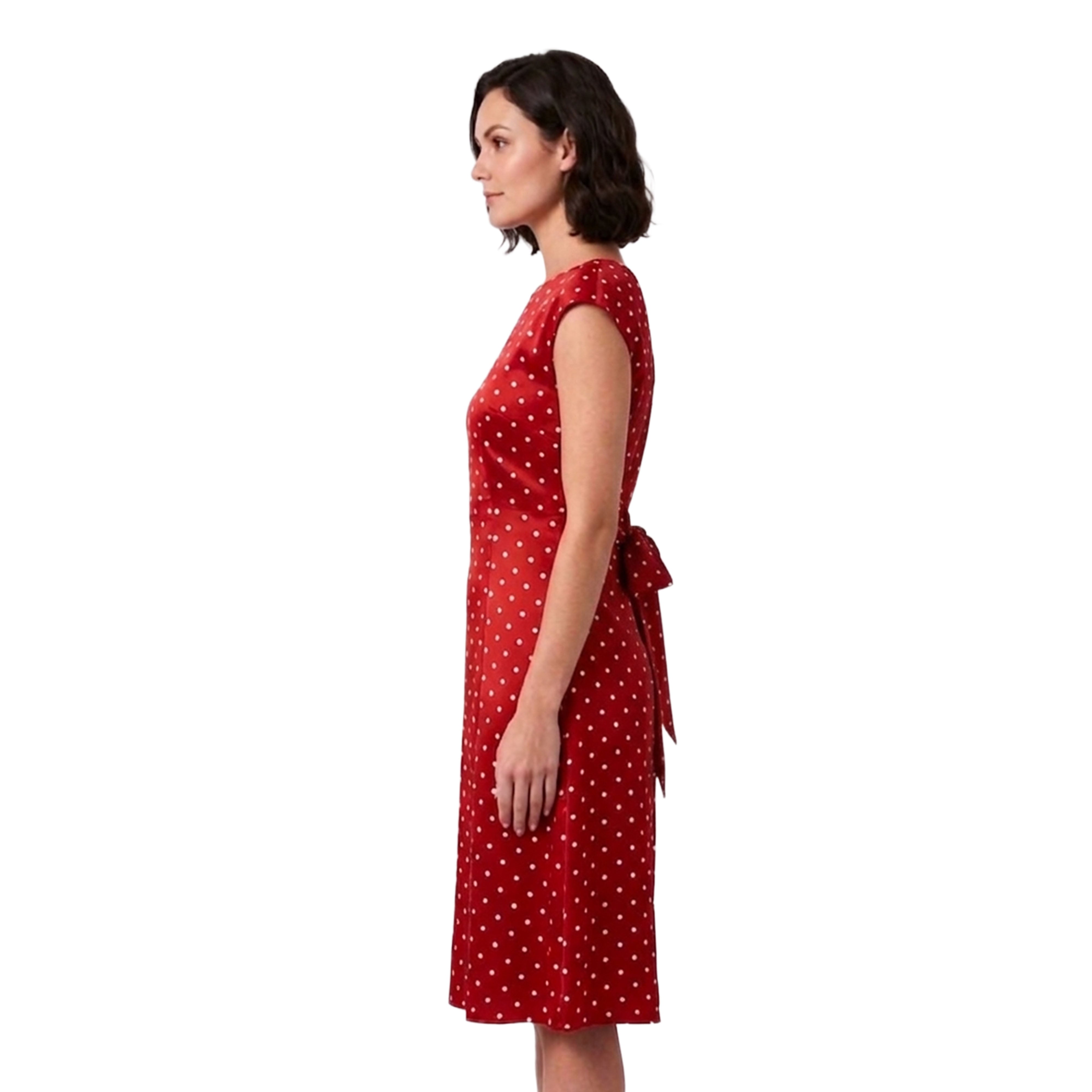 Artyska Women’s Polka Dot Fit & Flare Midi Dress with Adjustable Back Tie Belt
