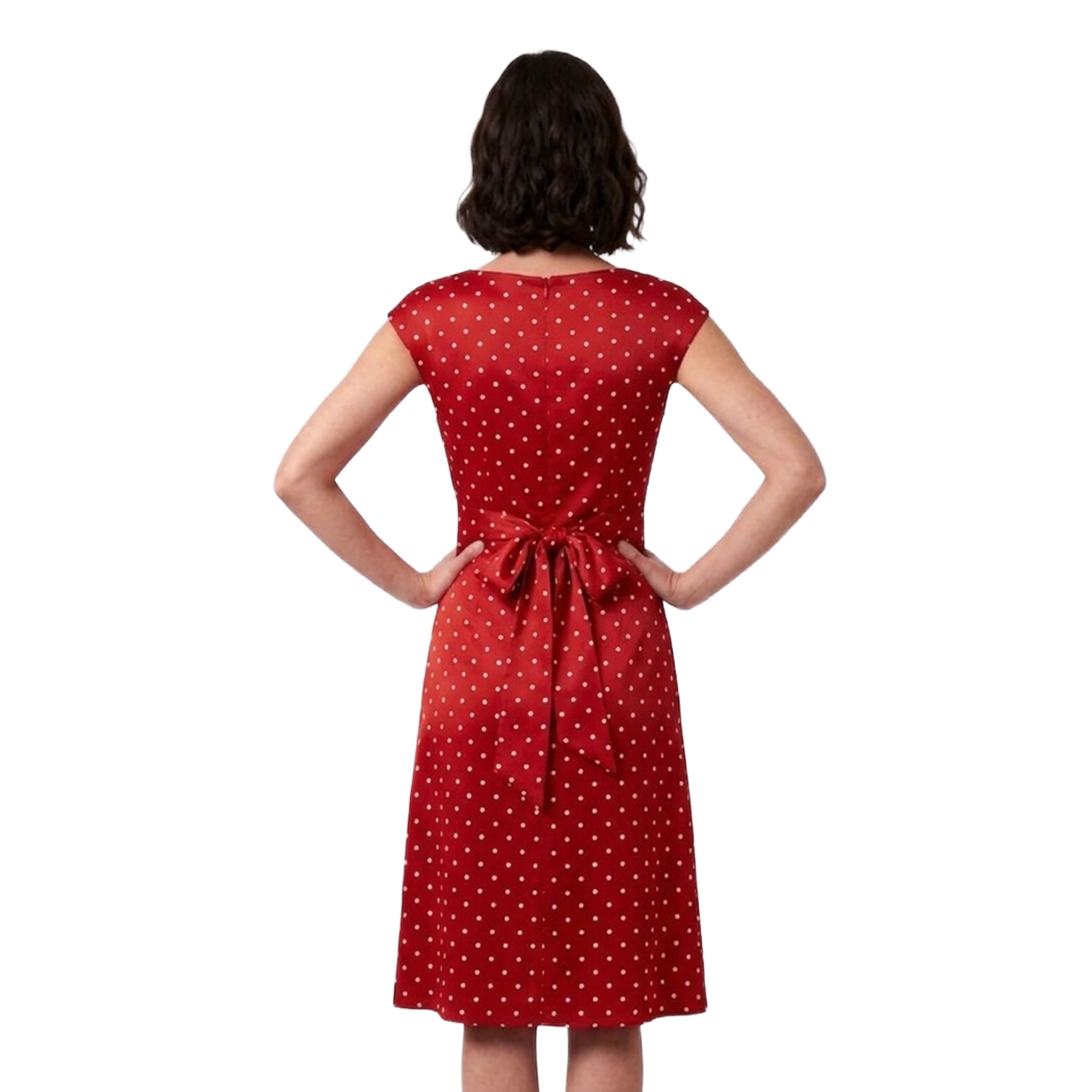 Artyska Women’s Polka Dot Fit & Flare Midi Dress with Adjustable Back Tie Belt