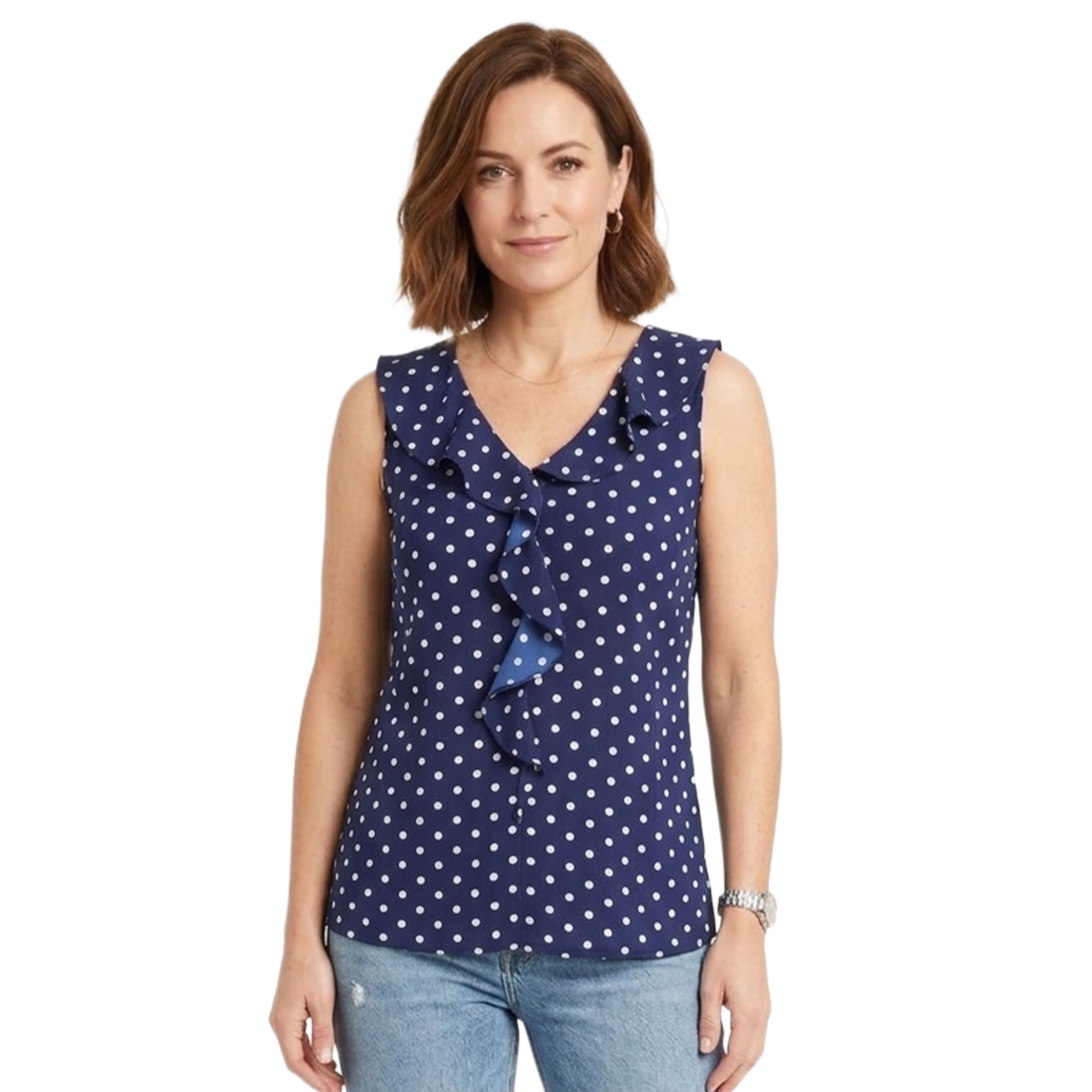 Artyska Women’s Sleeveless Ruffle V-Neck Blouse – Elegant Printed Lightweight Top