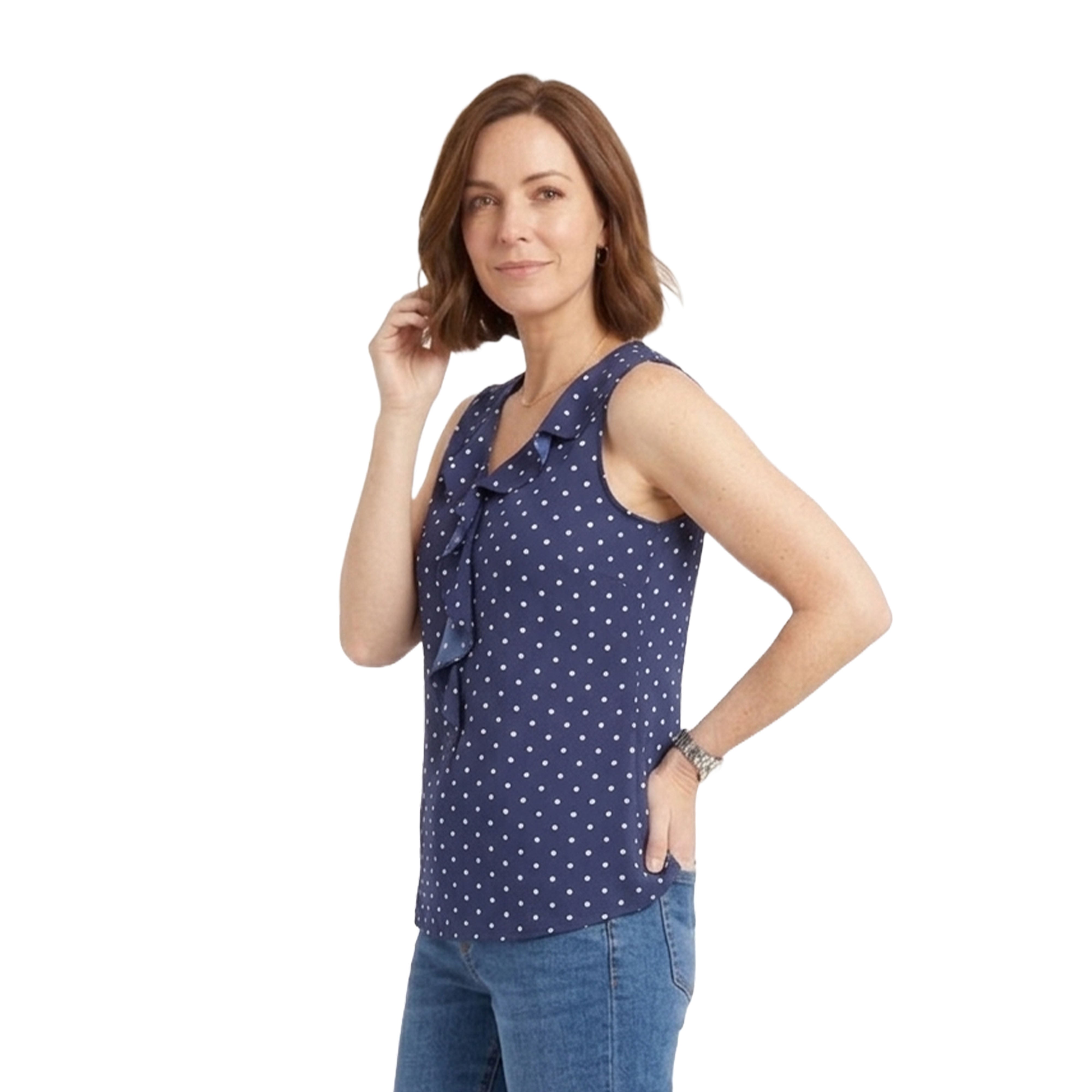 Artyska Women’s Sleeveless Ruffle V-Neck Blouse – Elegant Printed Lightweight Top