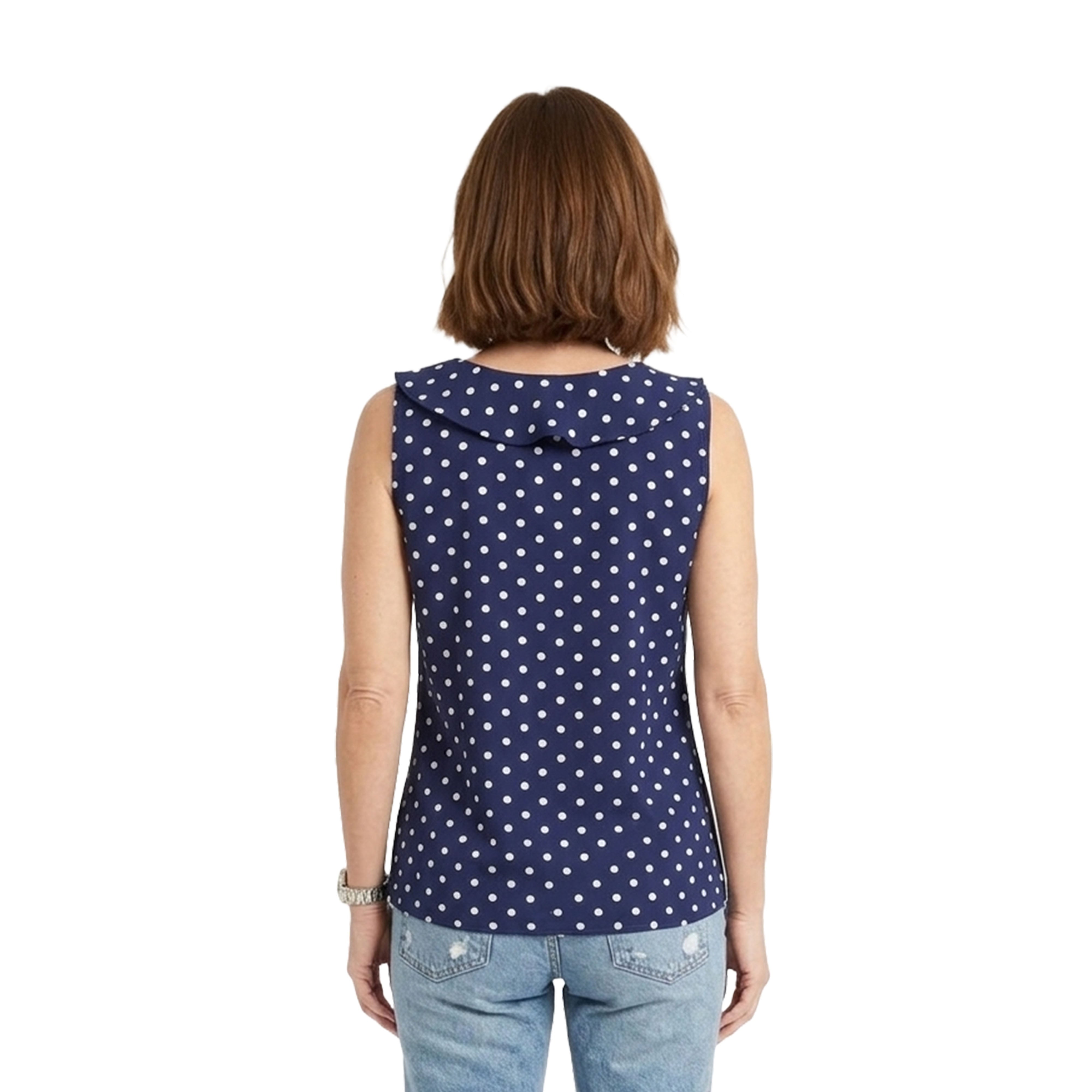Artyska Women’s Sleeveless Ruffle V-Neck Blouse – Elegant Printed Lightweight Top