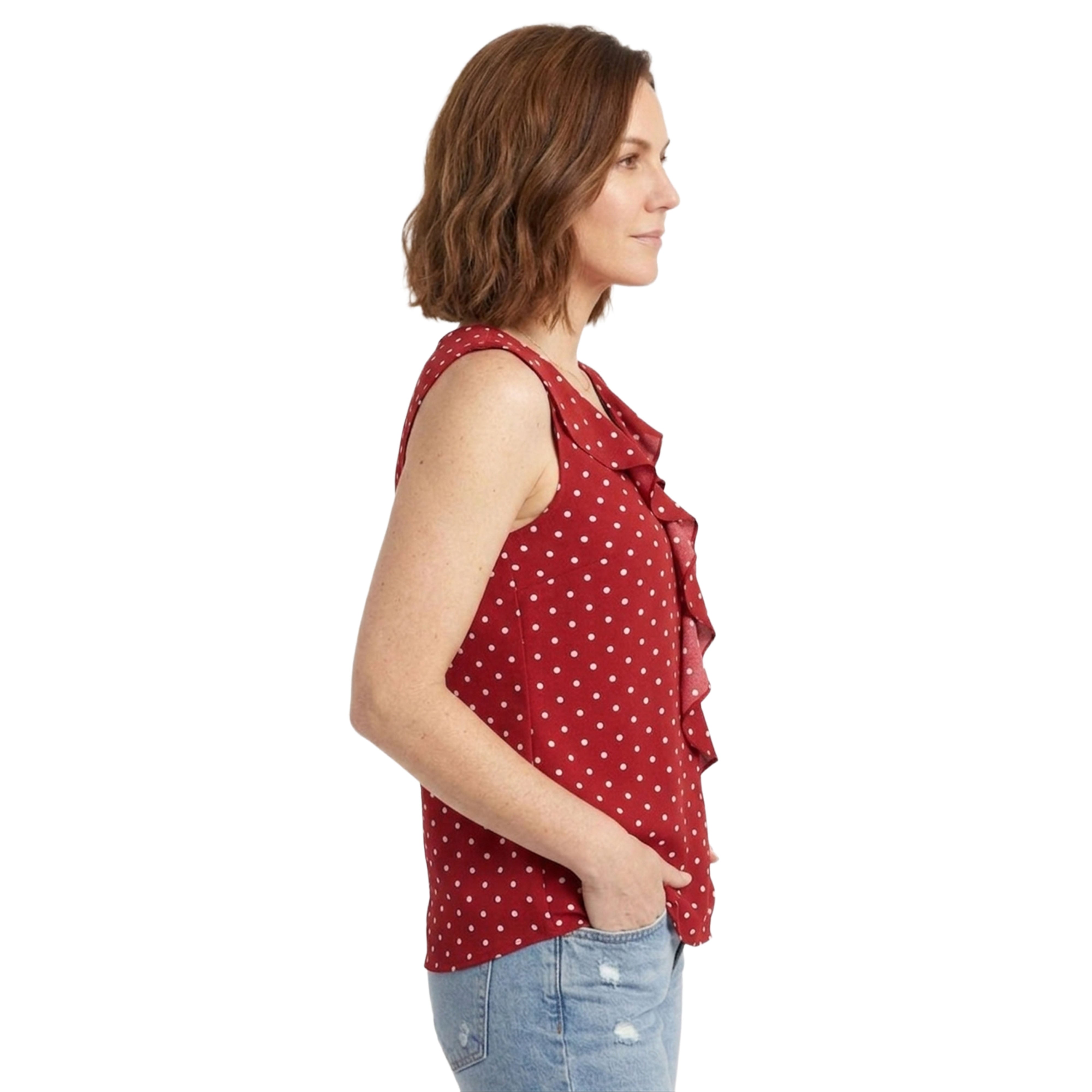 Artyska Women’s Sleeveless Ruffle V-Neck Blouse – Elegant Printed Lightweight Top