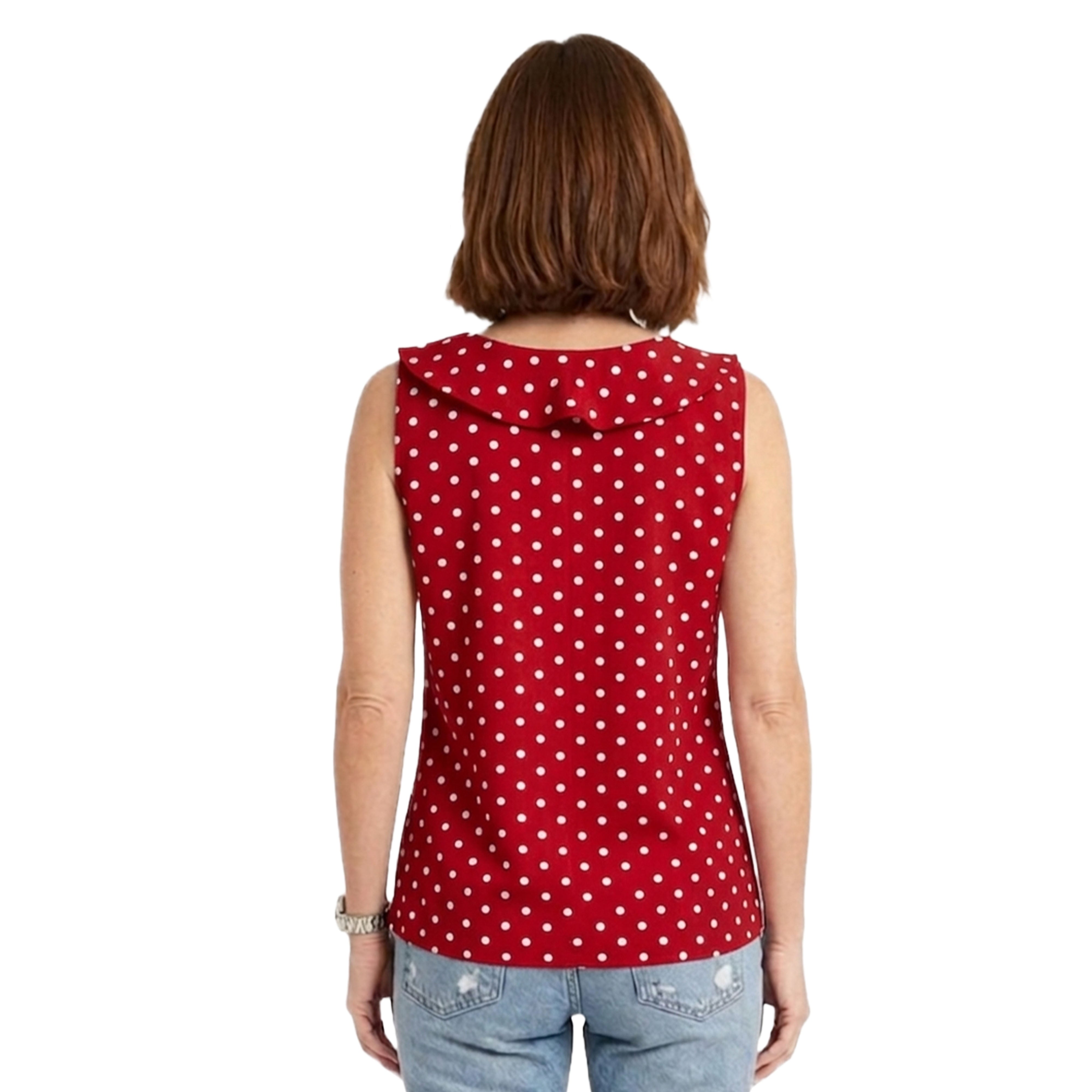 Artyska Women’s Sleeveless Ruffle V-Neck Blouse – Elegant Printed Lightweight Top