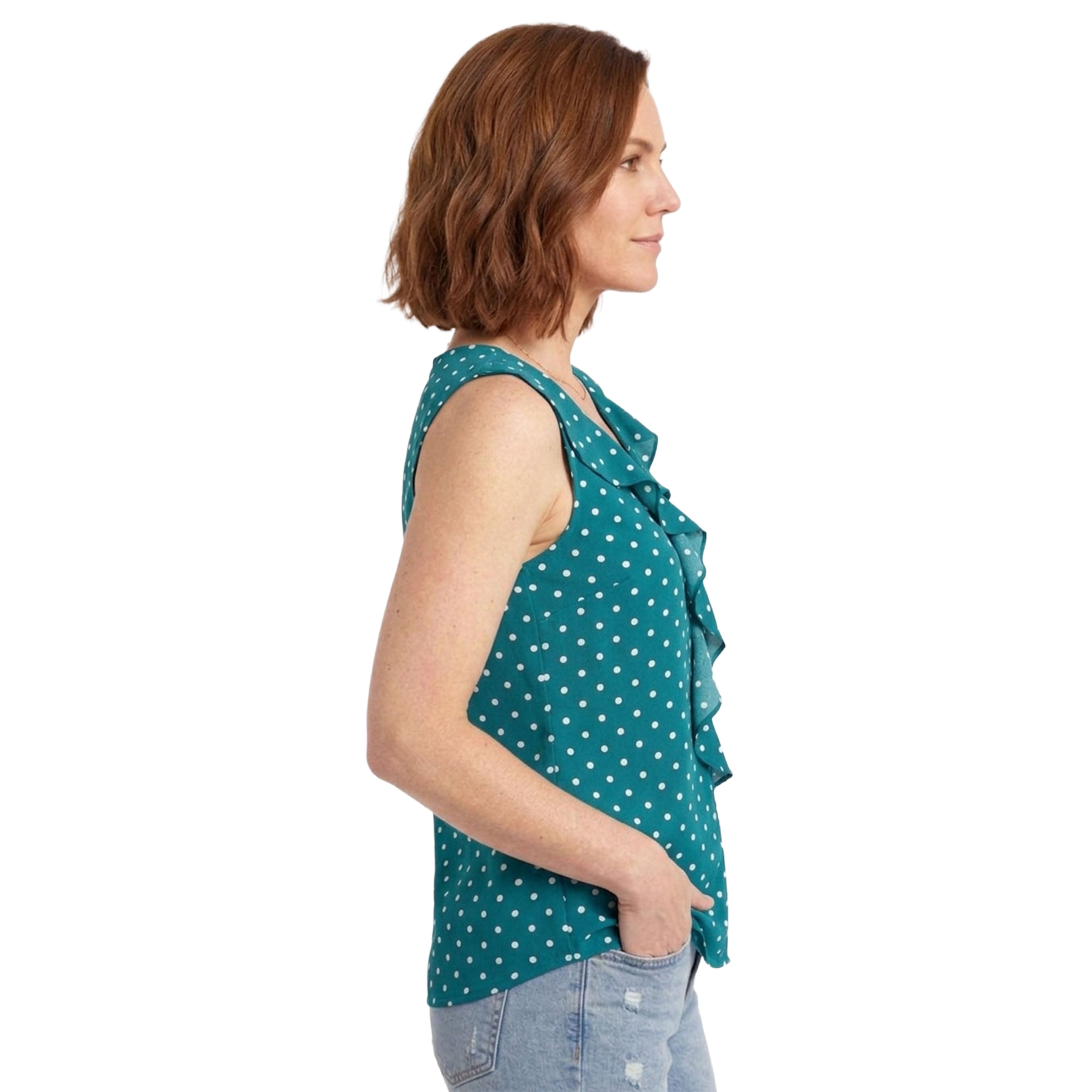 Artyska Women’s Sleeveless Ruffle V-Neck Blouse – Elegant Printed Lightweight Top