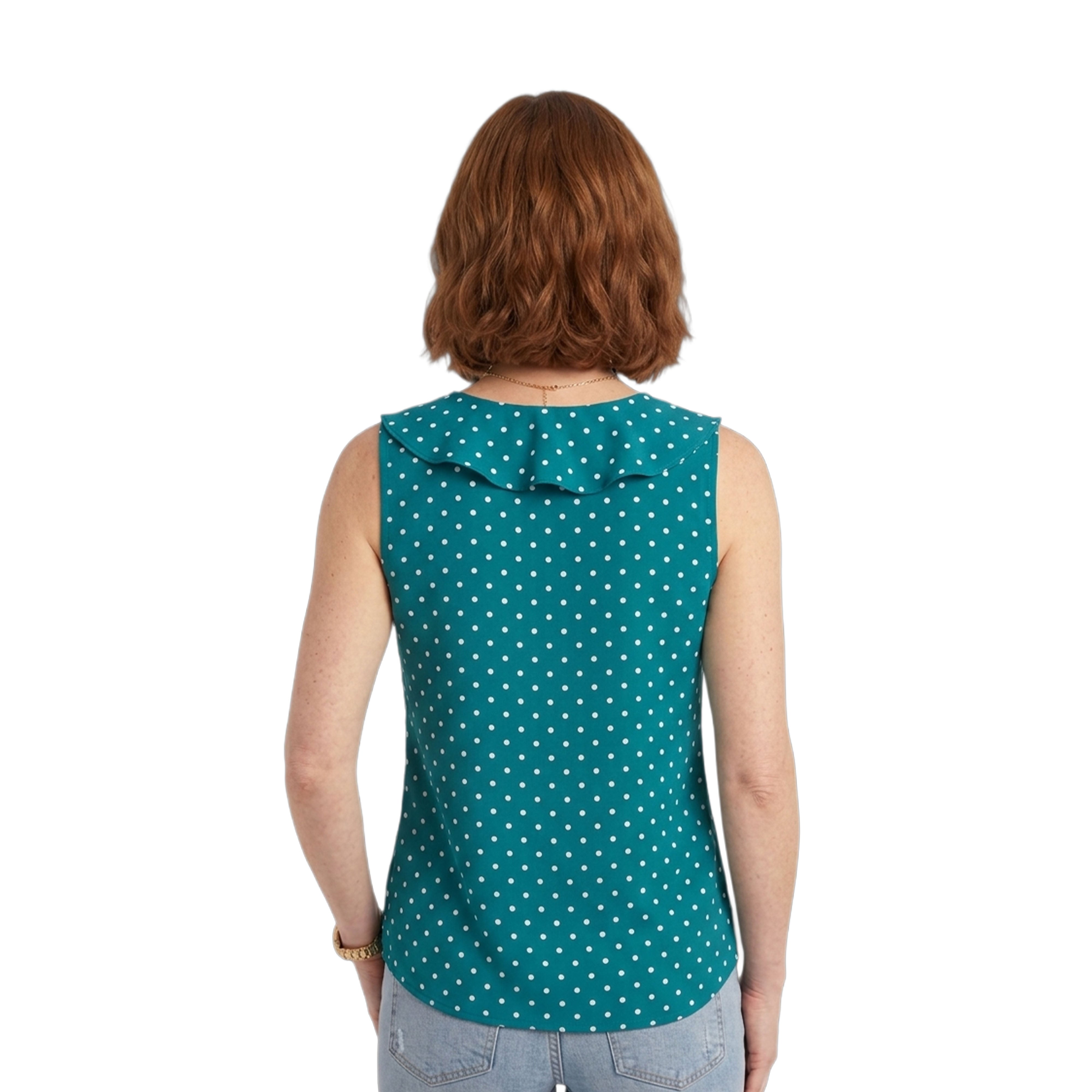 Artyska Women’s Sleeveless Ruffle V-Neck Blouse – Elegant Printed Lightweight Top