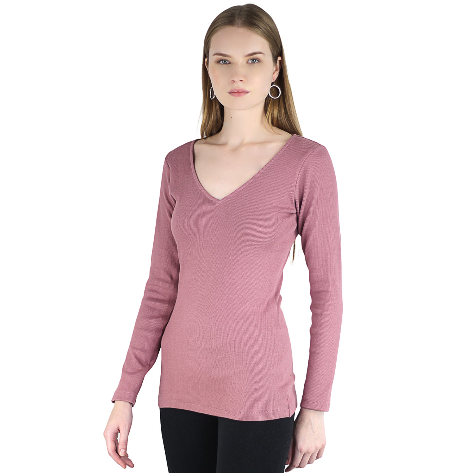 Artyska Women’s Ribbed Knit V-Neck Long Sleeve Fitted Top – Casual Layering Shirt for Work, Travel & Everyday Wear