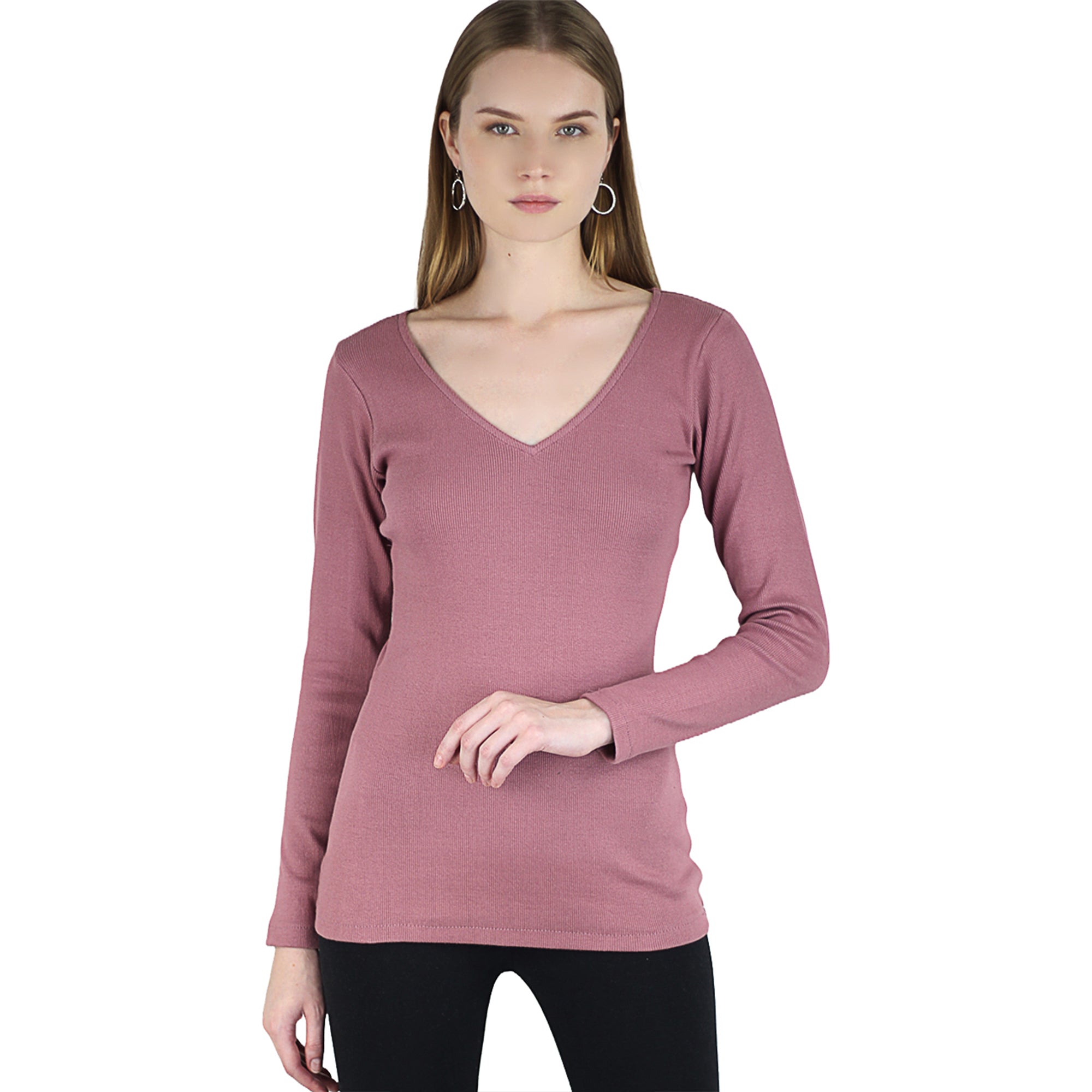 Artyska Women’s Ribbed Knit V-Neck Long Sleeve Fitted Top – Casual Layering Shirt for Work, Travel & Everyday Wear