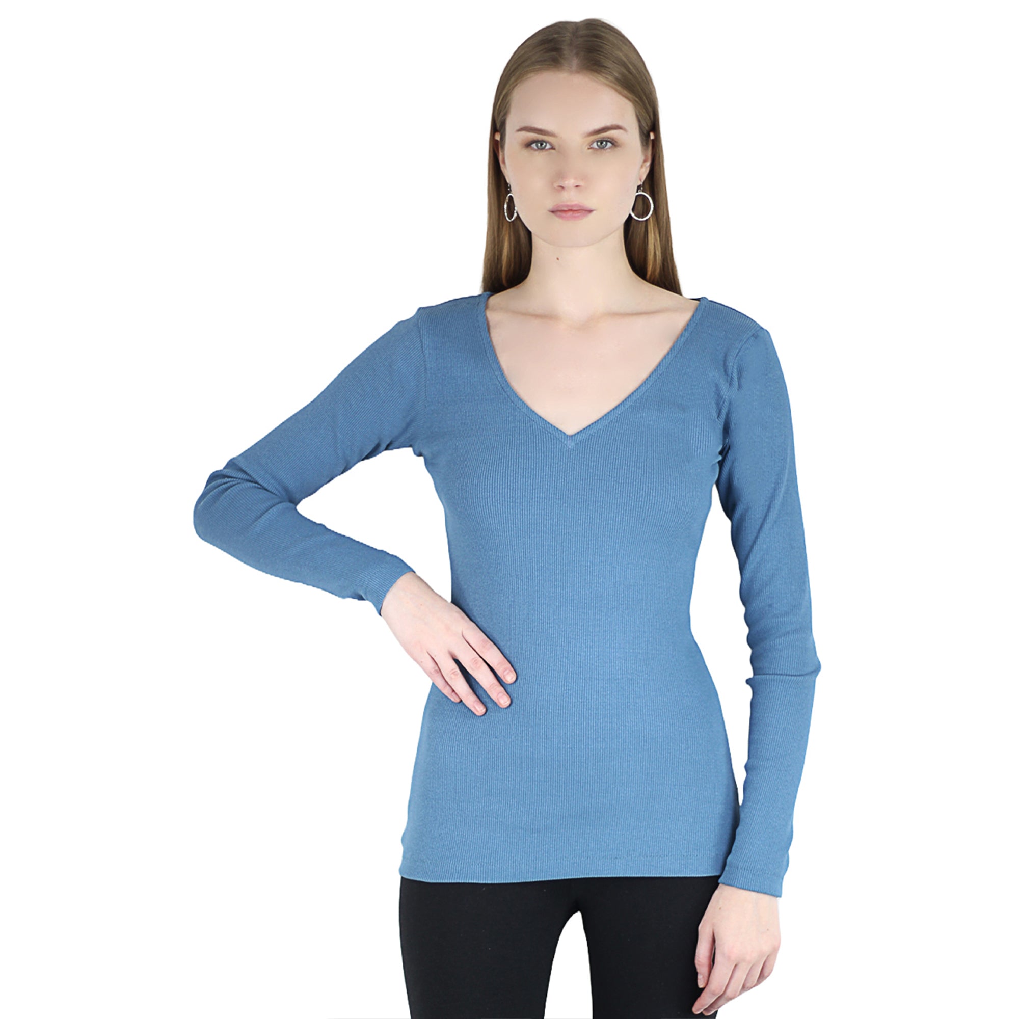 Artyska Women’s Ribbed Knit V-Neck Long Sleeve Fitted Top – Casual Layering Shirt for Work, Travel & Everyday Wear