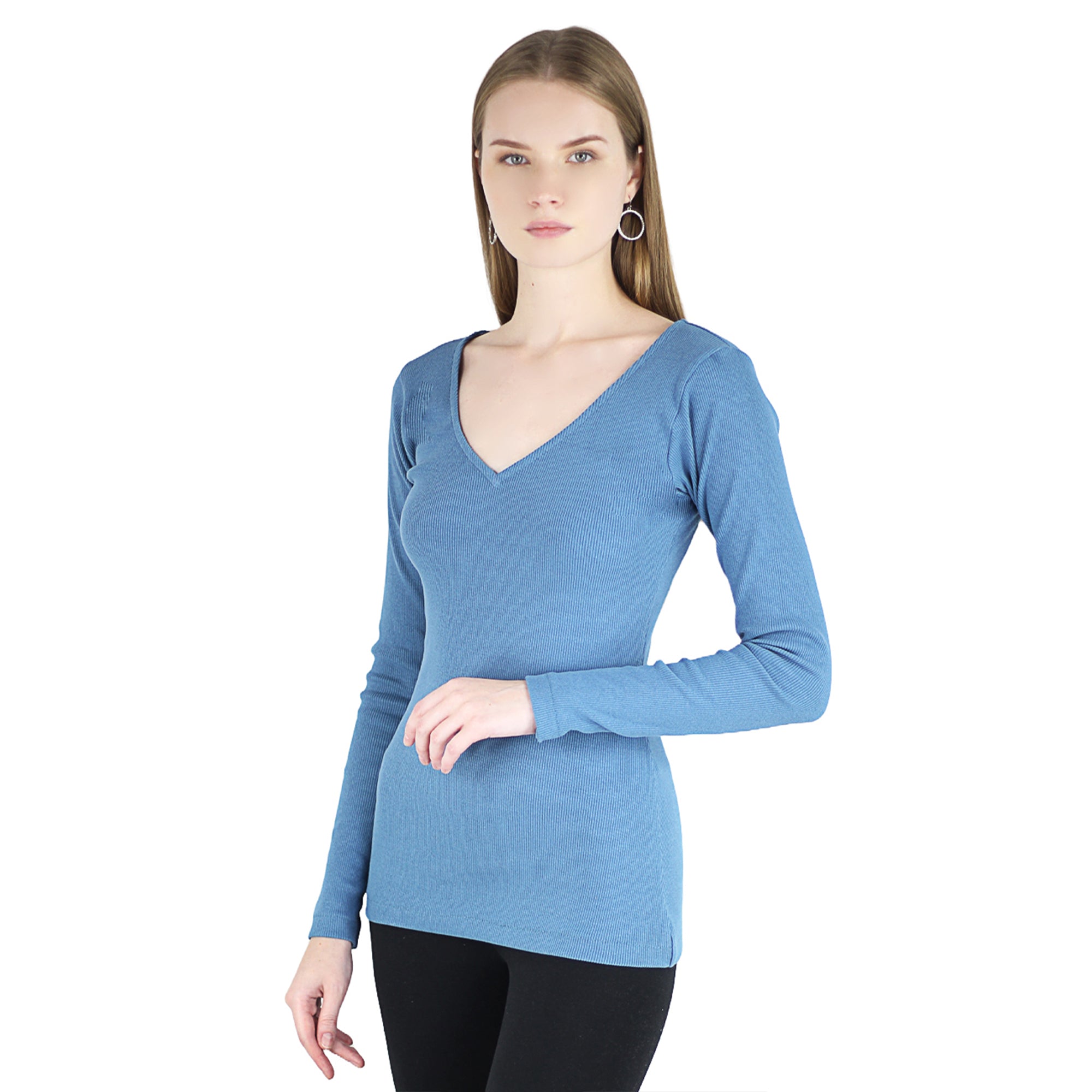 Artyska Women’s Ribbed Knit V-Neck Long Sleeve Fitted Top – Casual Layering Shirt for Work, Travel & Everyday Wear