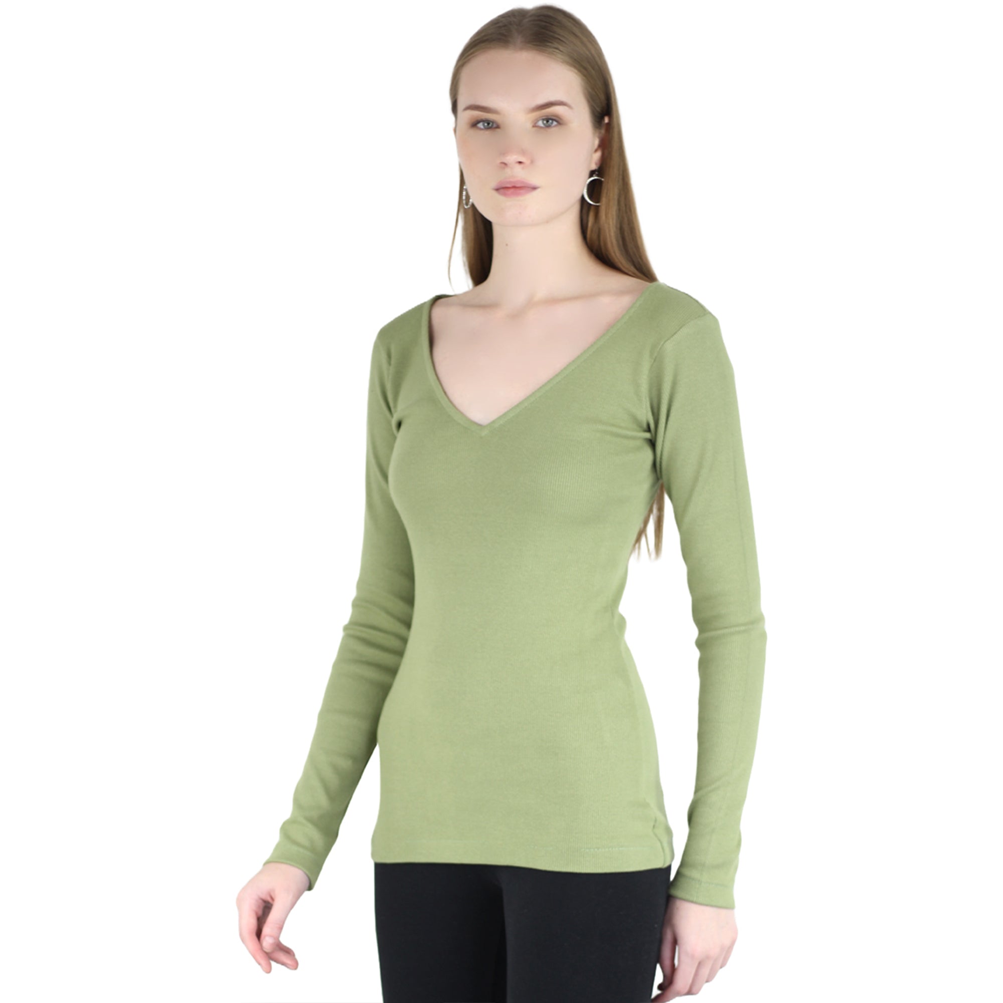 Artyska Women’s Ribbed Knit V-Neck Long Sleeve Fitted Top – Casual Layering Shirt for Work, Travel & Everyday Wear