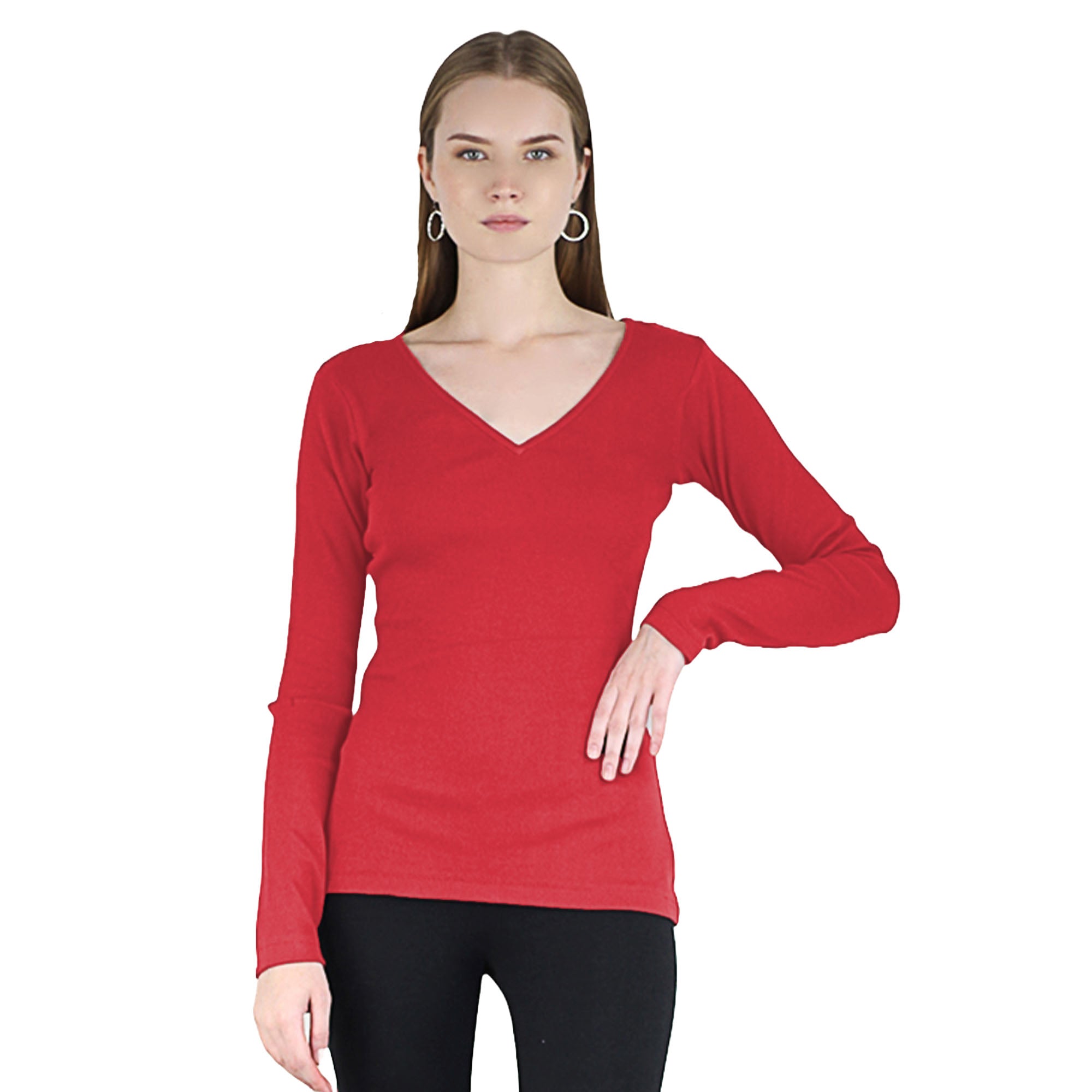 Artyska Women’s Ribbed Knit V-Neck Long Sleeve Fitted Top – Casual Layering Shirt for Work, Travel & Everyday Wear
