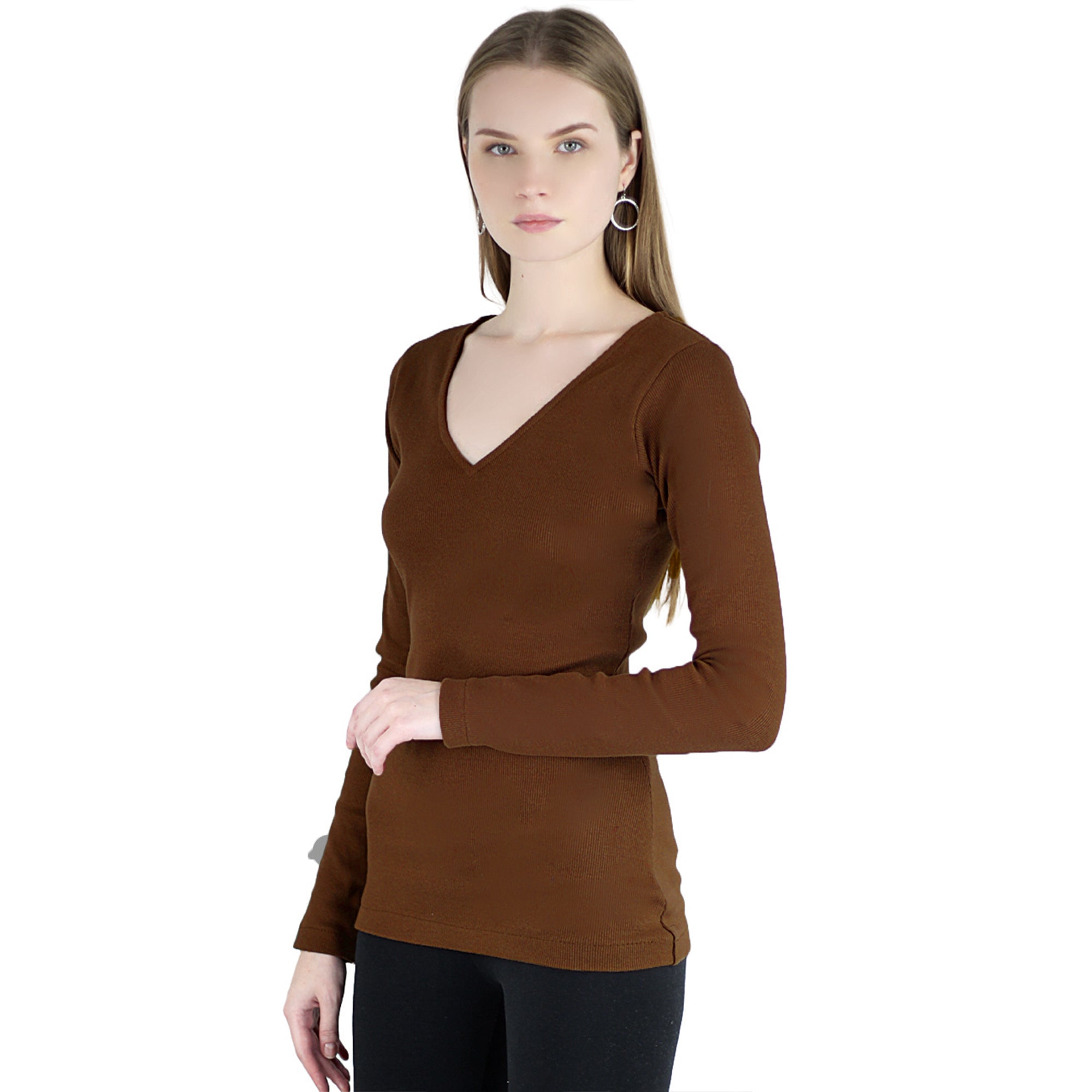 Artyska Women’s Ribbed Knit V-Neck Long Sleeve Fitted Top – Casual Layering Shirt for Work, Travel & Everyday Wear