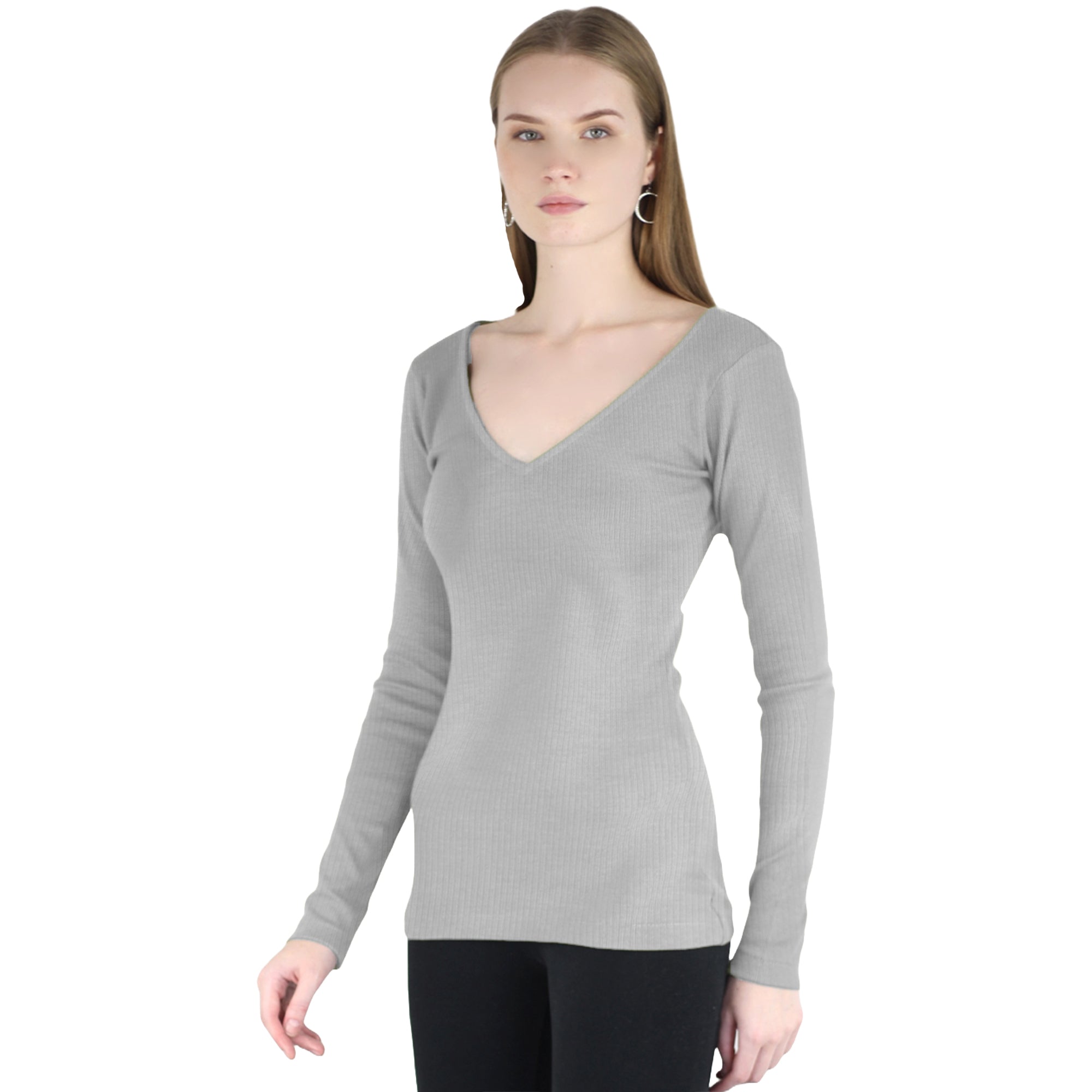 Artyska Women’s Ribbed Knit V-Neck Long Sleeve Fitted Top – Casual Layering Shirt for Work, Travel & Everyday Wear