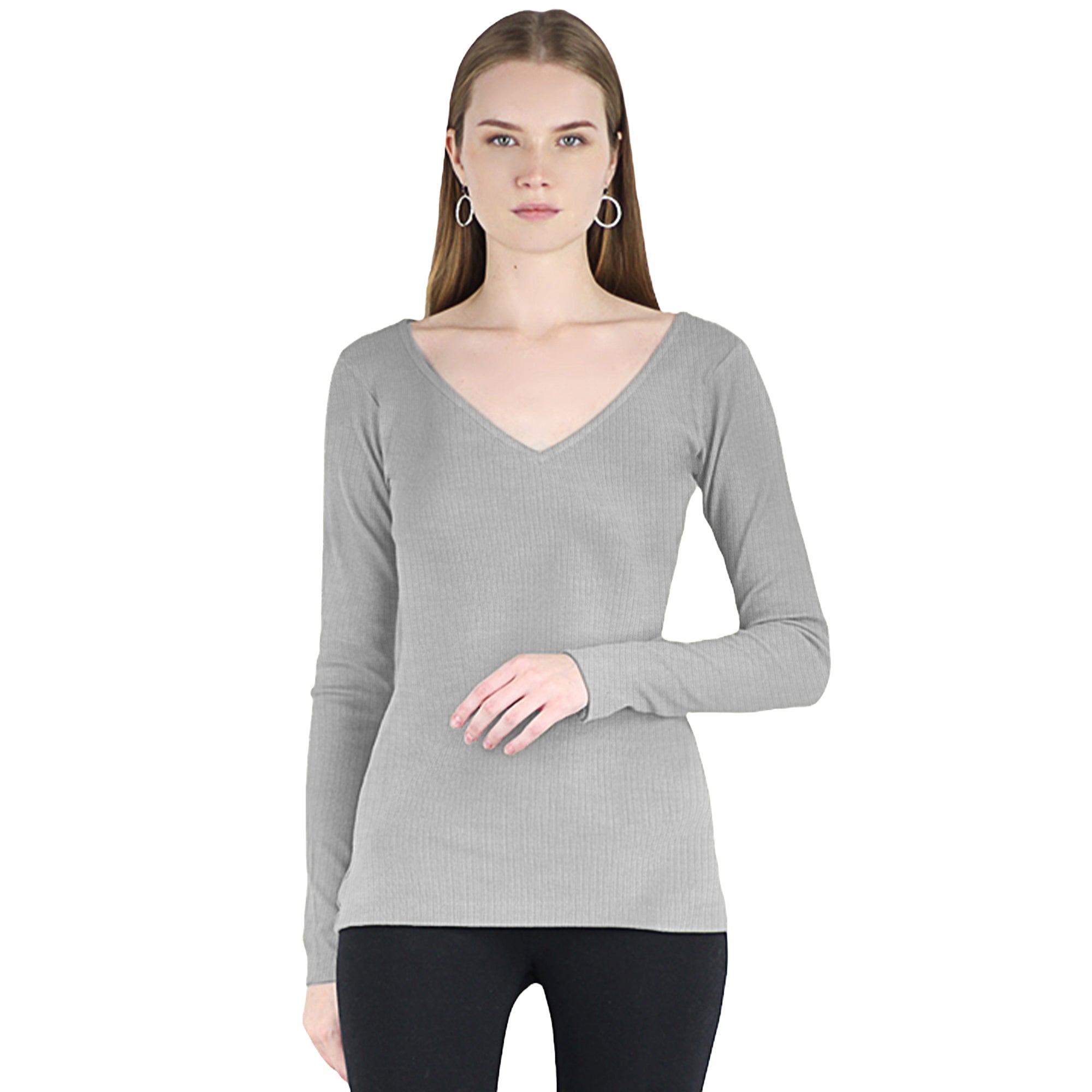 Artyska Women’s Ribbed Knit V-Neck Long Sleeve Fitted Top – Casual Layering Shirt for Work, Travel & Everyday Wear