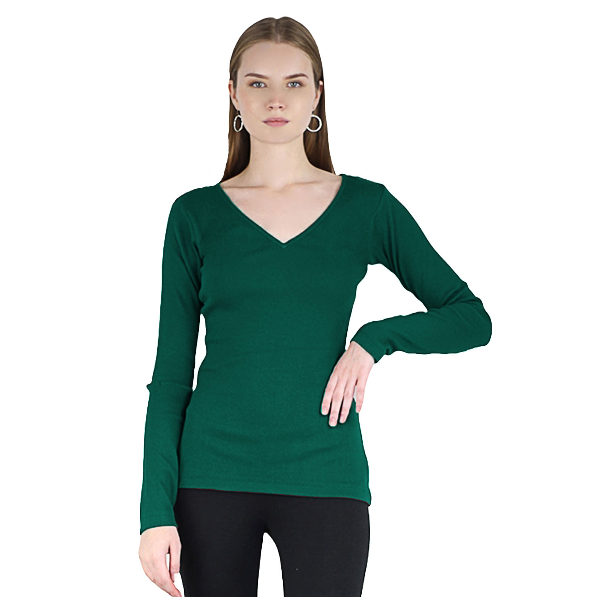 Artyska Women’s Ribbed Knit V-Neck Long Sleeve Fitted Top – Casual Layering Shirt for Work, Travel & Everyday Wear