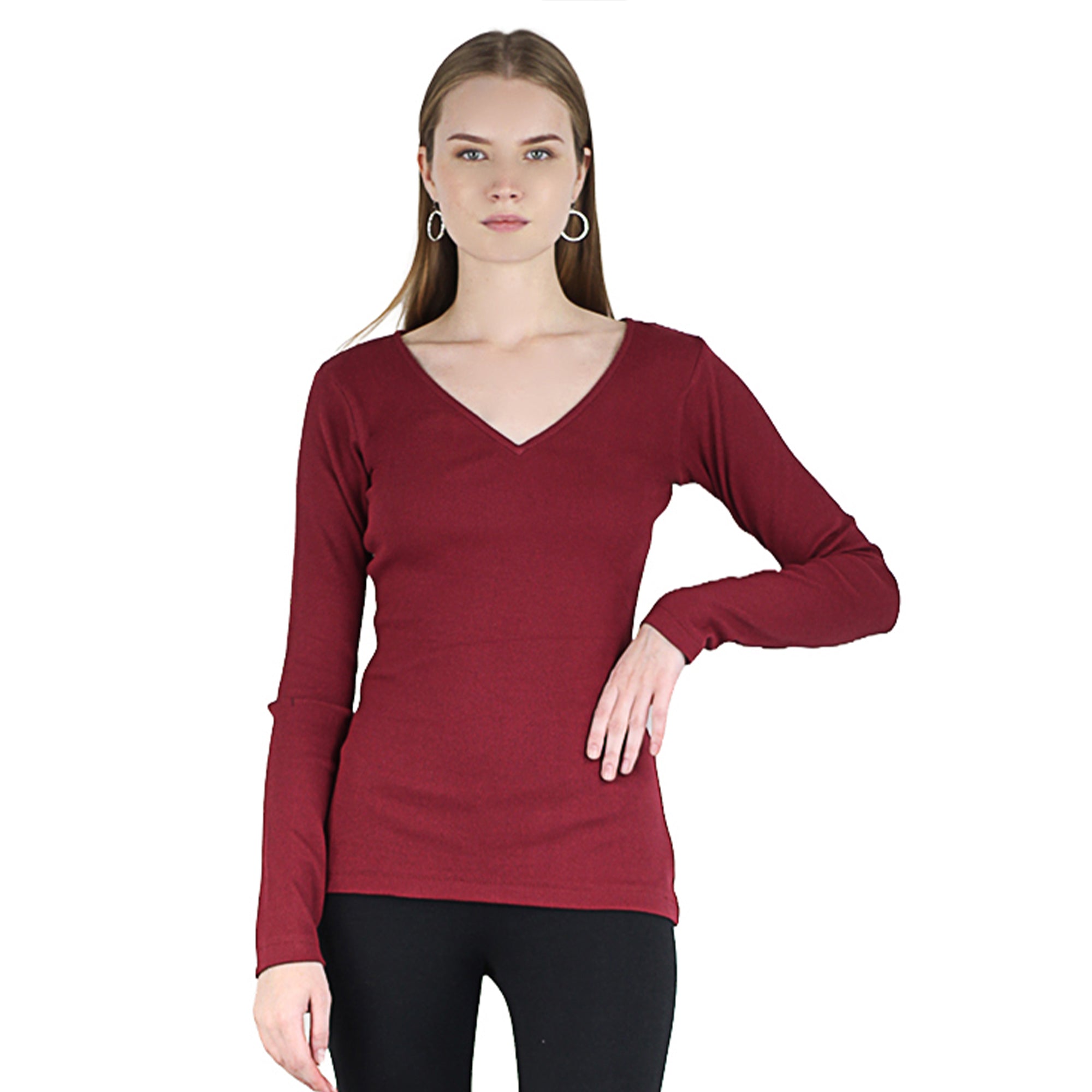 Artyska Women’s Ribbed Knit V-Neck Long Sleeve Fitted Top – Casual Layering Shirt for Work, Travel & Everyday Wear