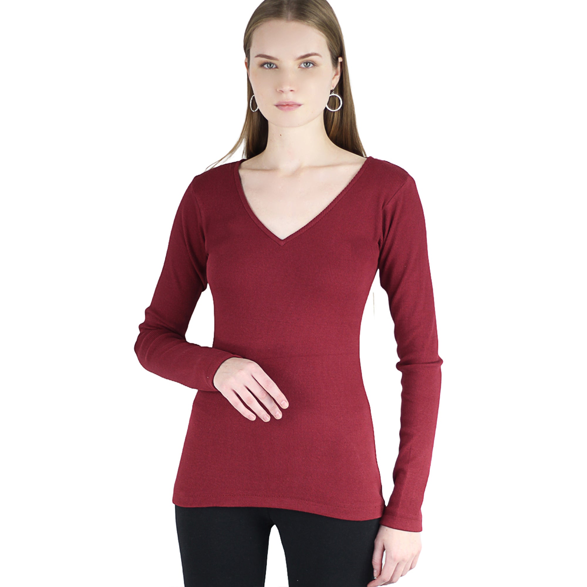 Artyska Women’s Ribbed Knit V-Neck Long Sleeve Fitted Top – Casual Layering Shirt for Work, Travel & Everyday Wear
