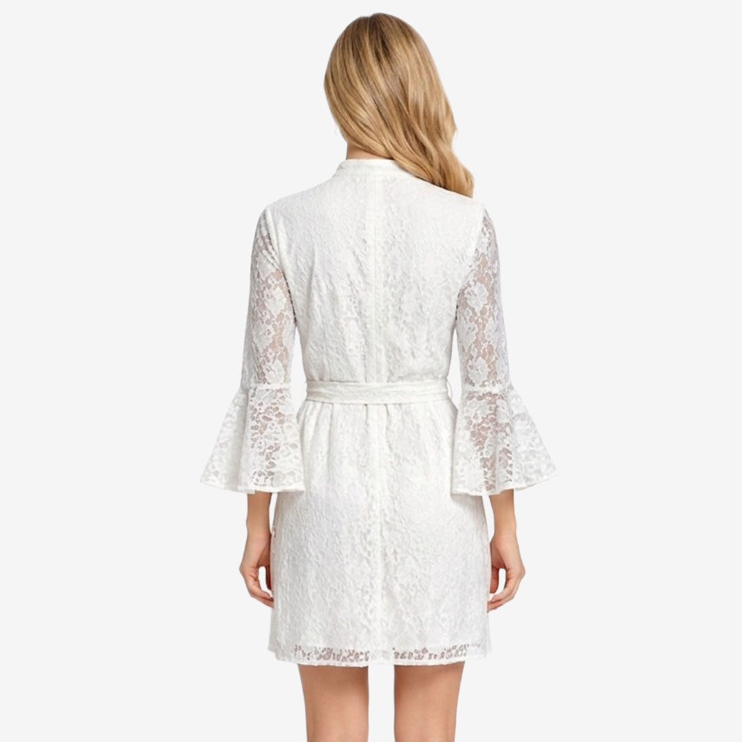 Artyska Women’s Lace Fit & Flare Dress with Tie Waist & Bell Sleeves
