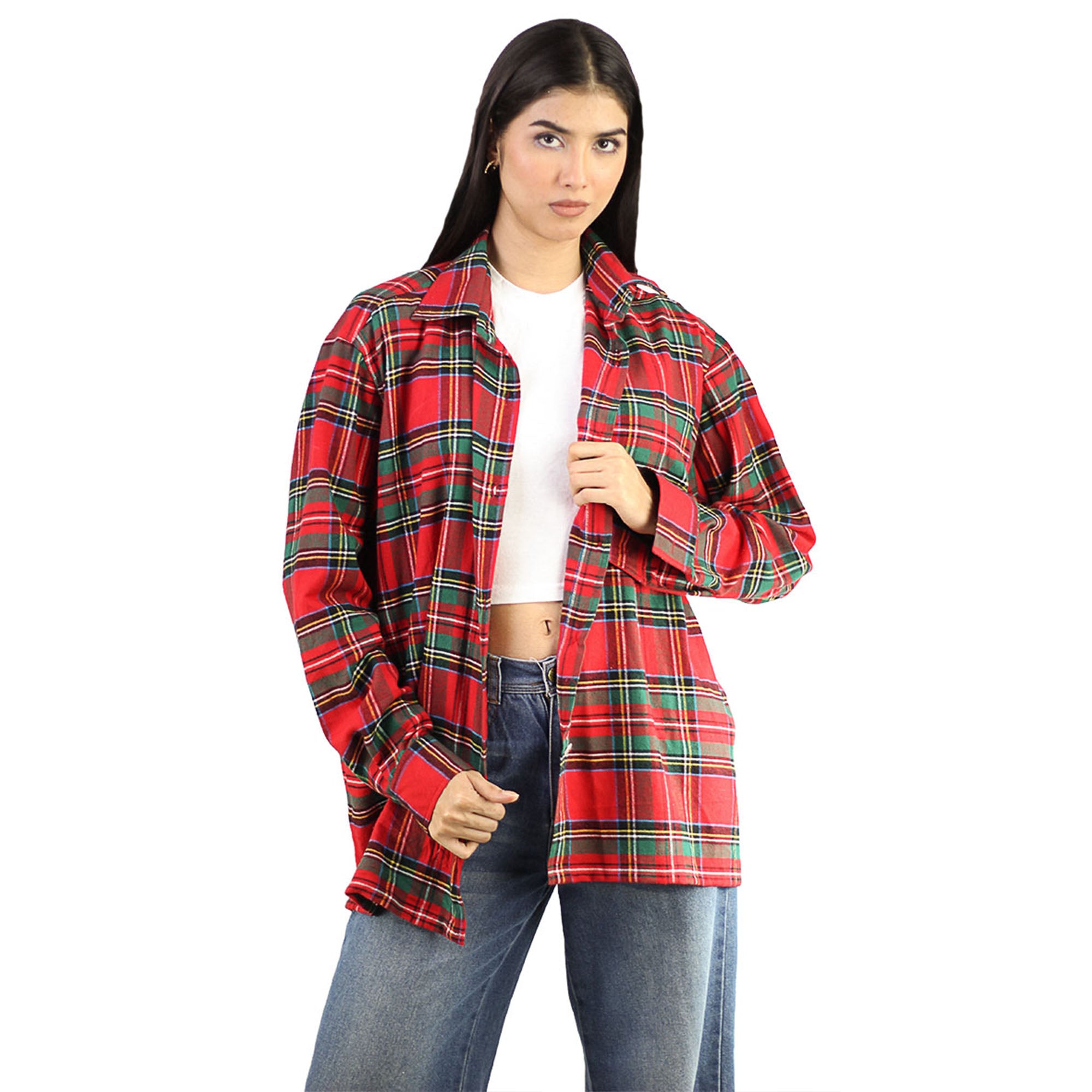Artyska Women’s Oversized Plaid Button-Down Shirt Jacket