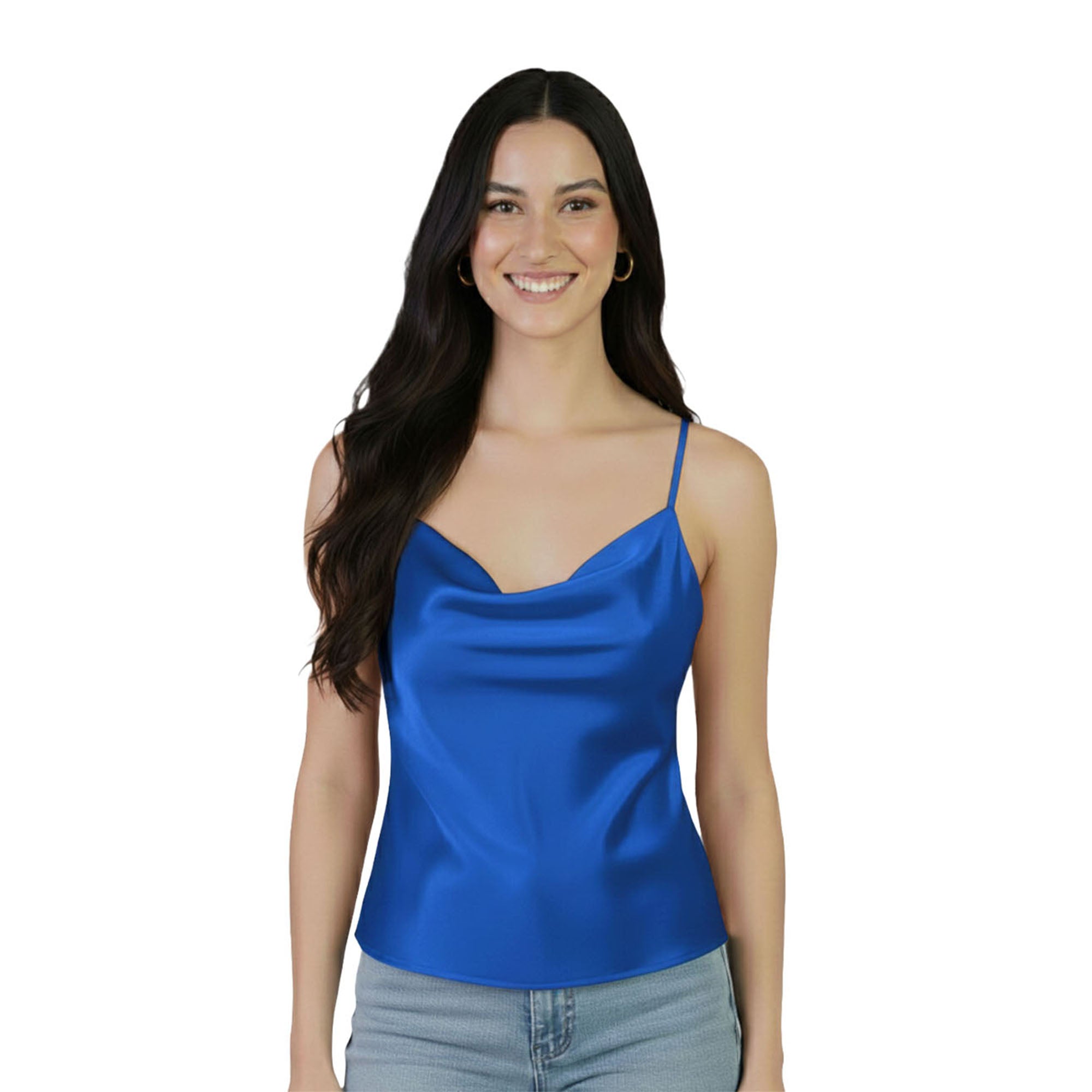 Artyska Women's Satin Cowl-Neck Spaghetti Strap Camisole Top – Elegant Silky