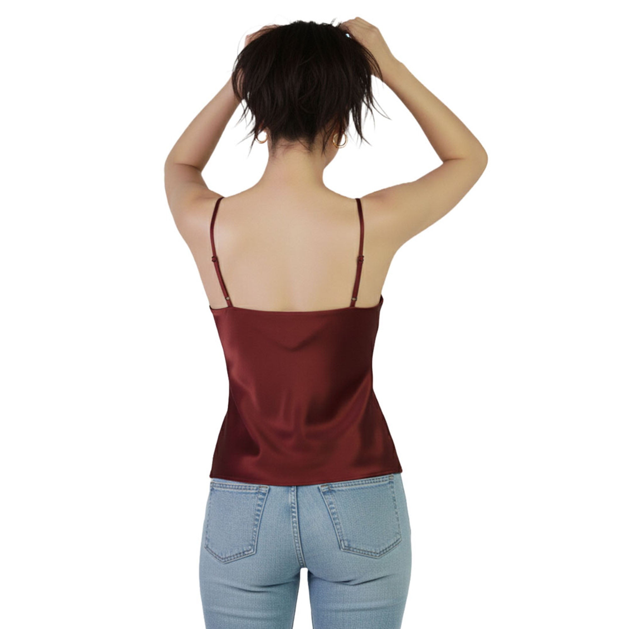 Artyska Women's Satin Cowl-Neck Spaghetti Strap Camisole Top – Elegant Silky