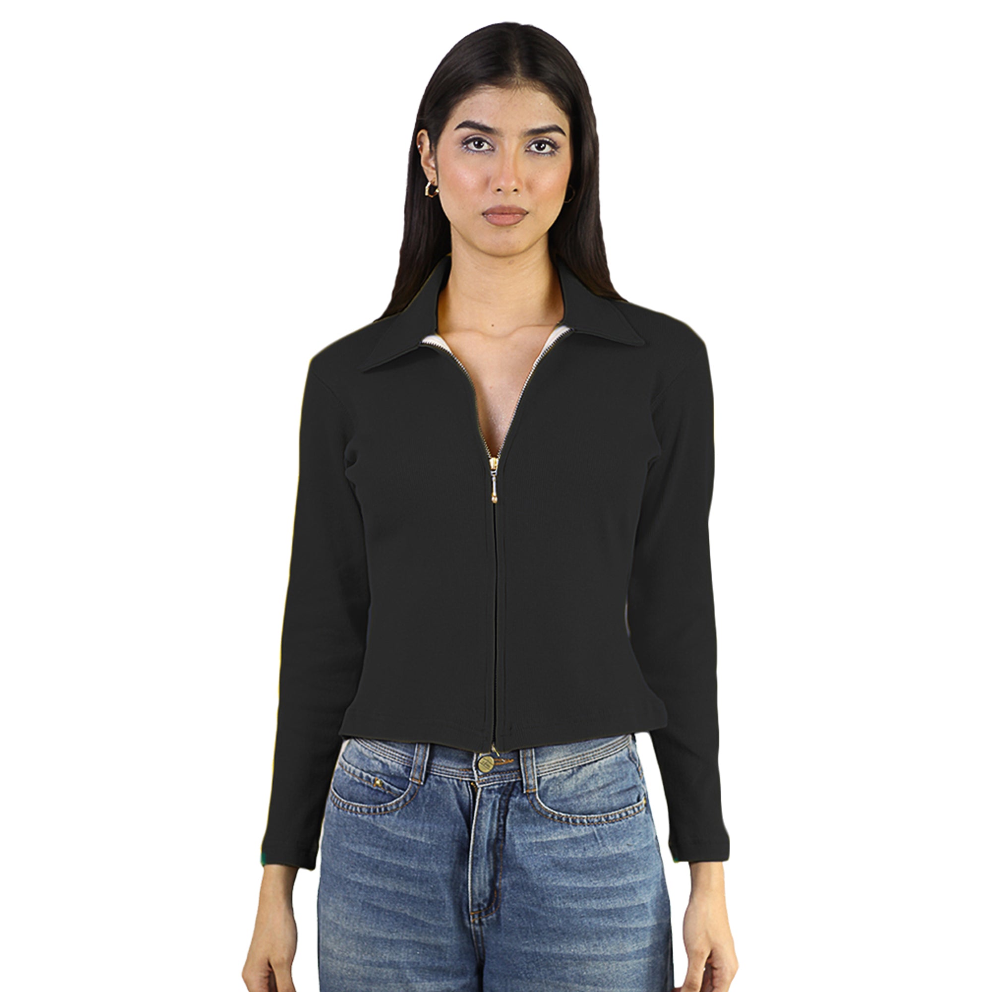 Artyska Women’s Ribbed Zip-Up Collared Long Sleeve Top | Trendy Everyday Essential