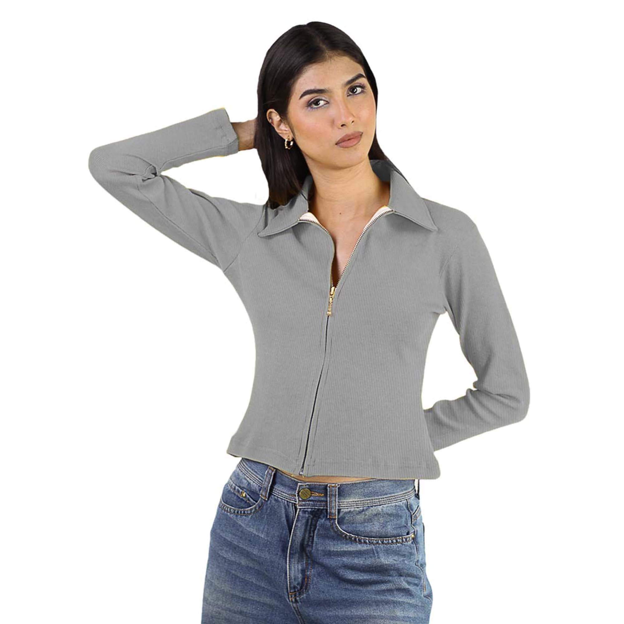 Artyska Women’s Ribbed Zip-Up Collared Long Sleeve Top | Trendy Everyday Essential