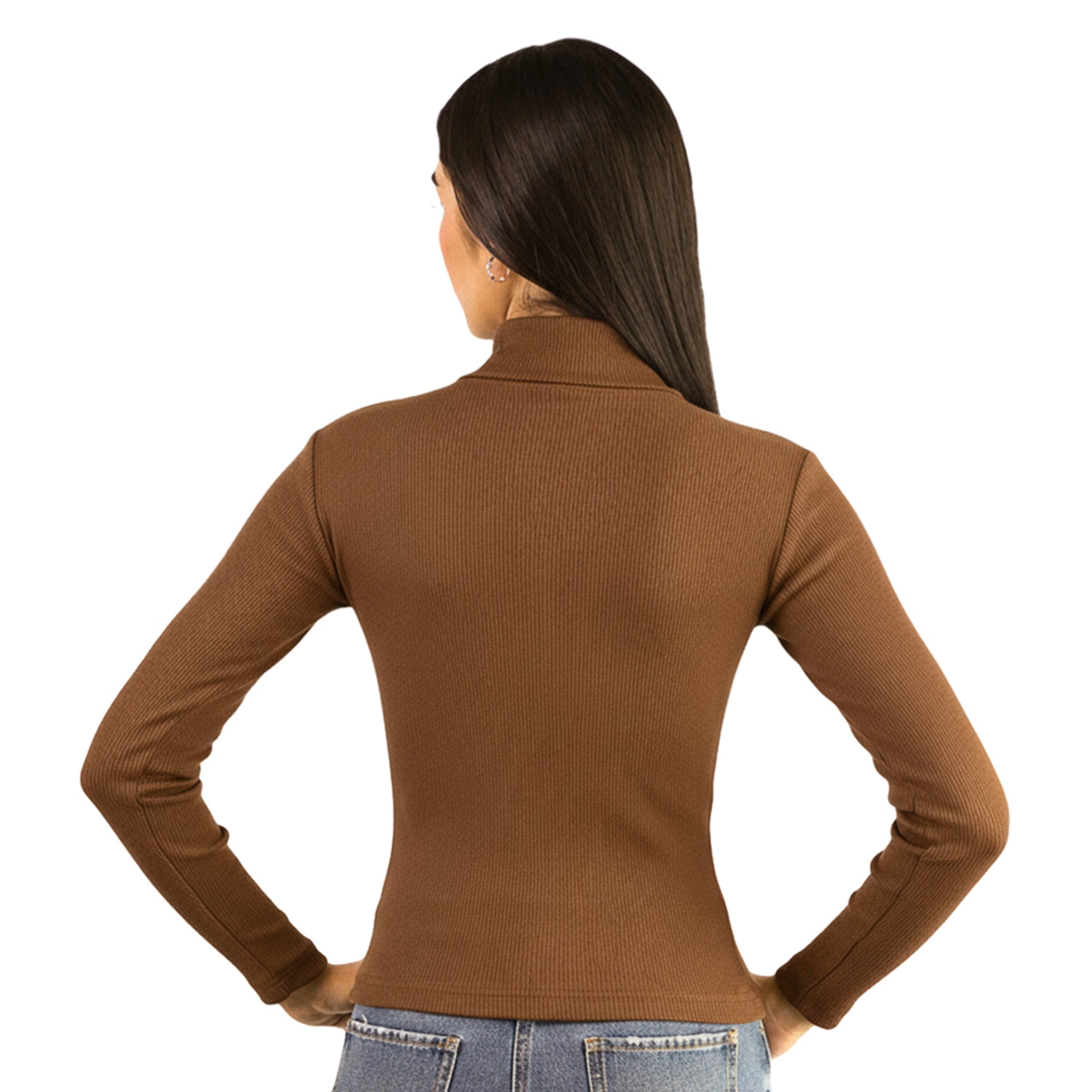 Artyska Women’s Ribbed High Neck Cutout Long Sleeve Top