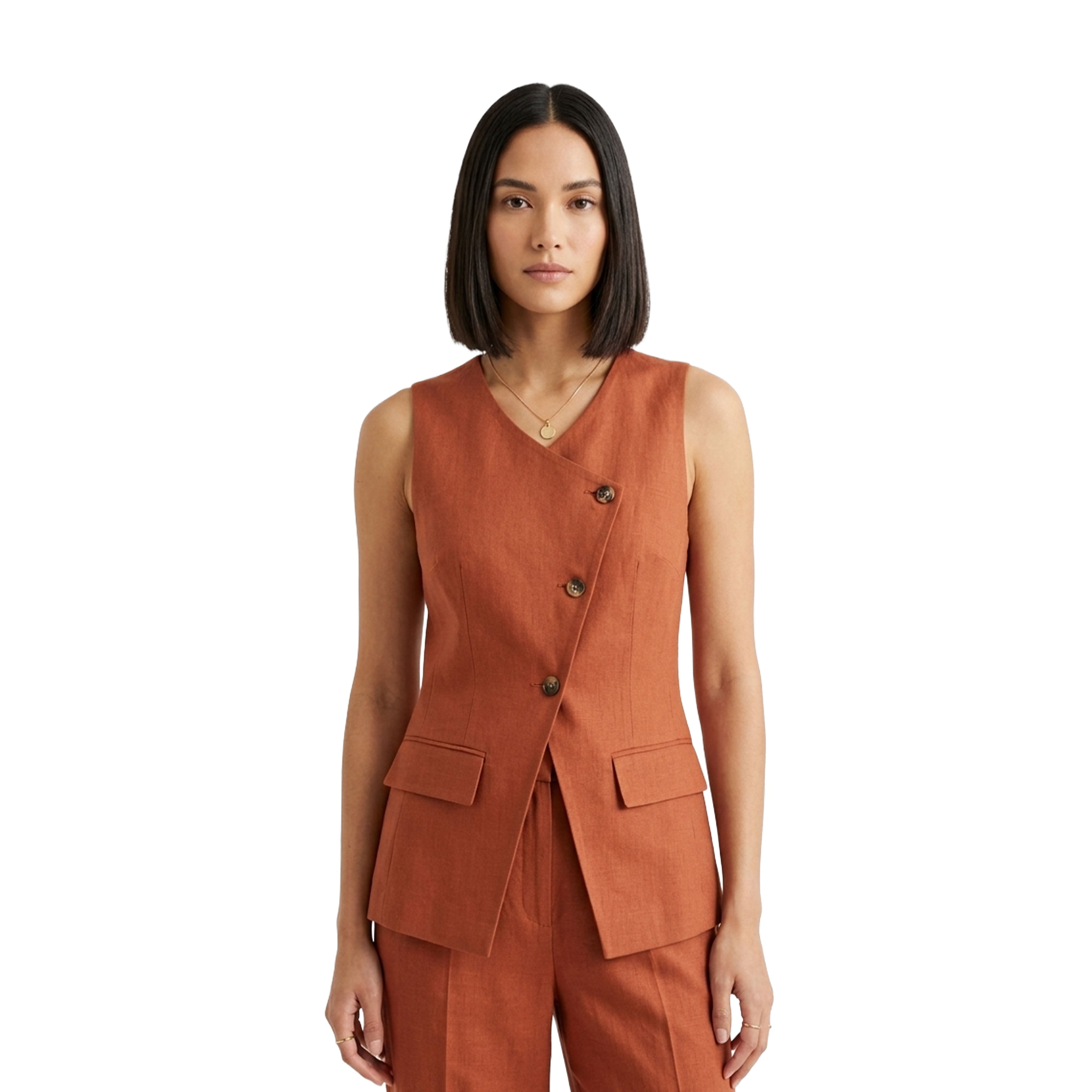 Artyska Women’s Linen Blend Asymmetrical Button-Front Tailored Vest – Sleeveless Waistcoat Top