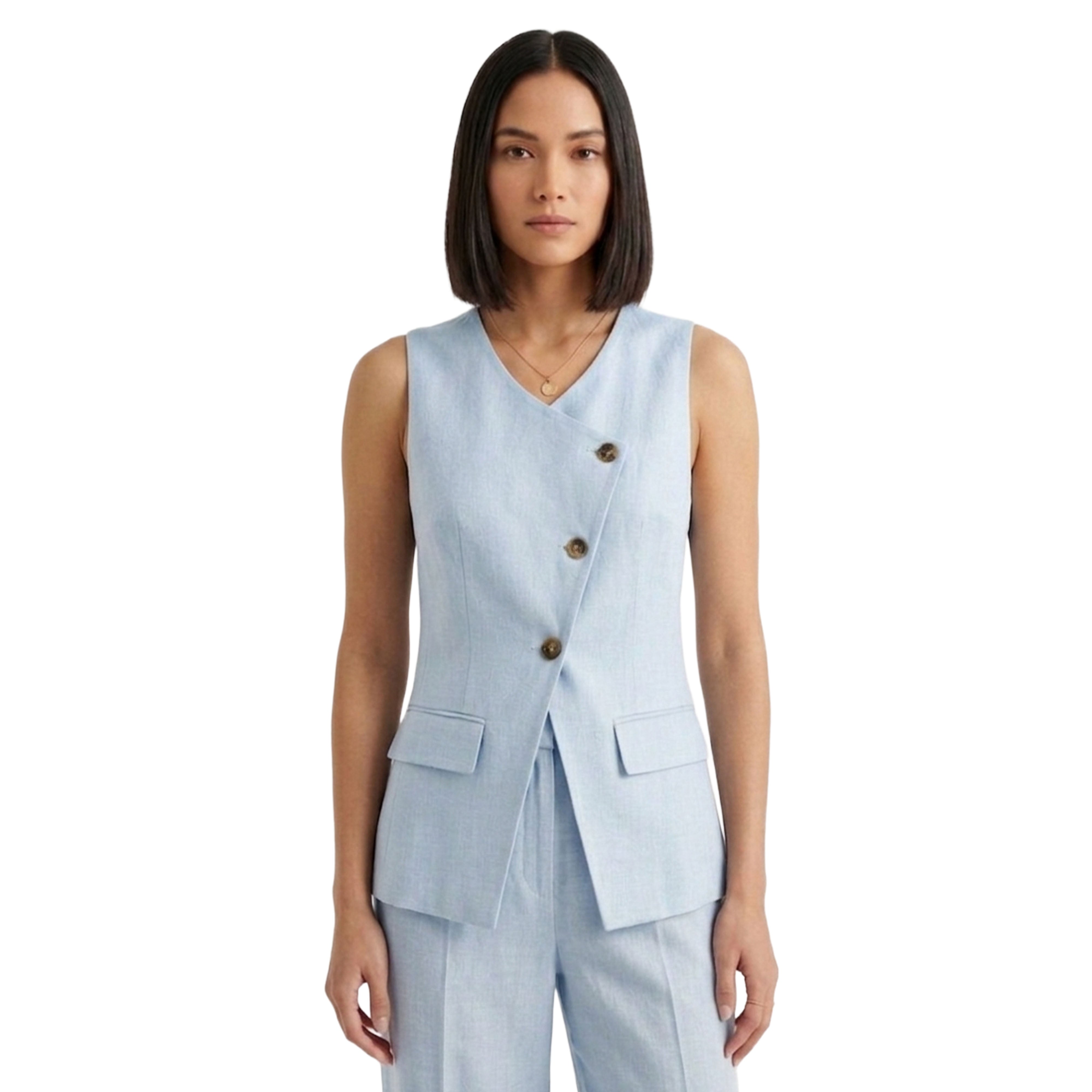 Artyska Women’s Linen Blend Asymmetrical Button-Front Tailored Vest – Sleeveless Waistcoat Top