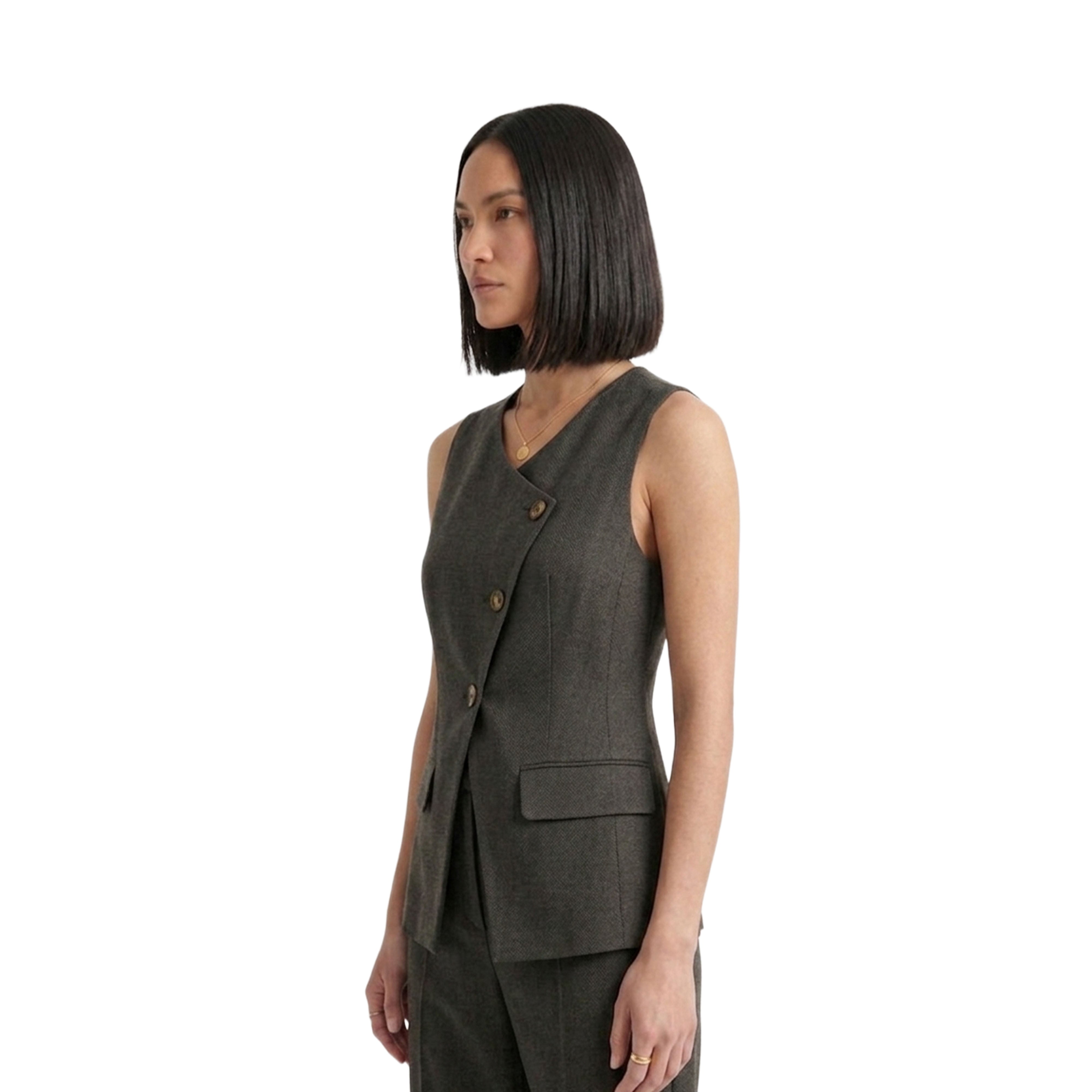 Artyska Women’s Linen Blend Asymmetrical Button-Front Tailored Vest – Sleeveless Waistcoat Top