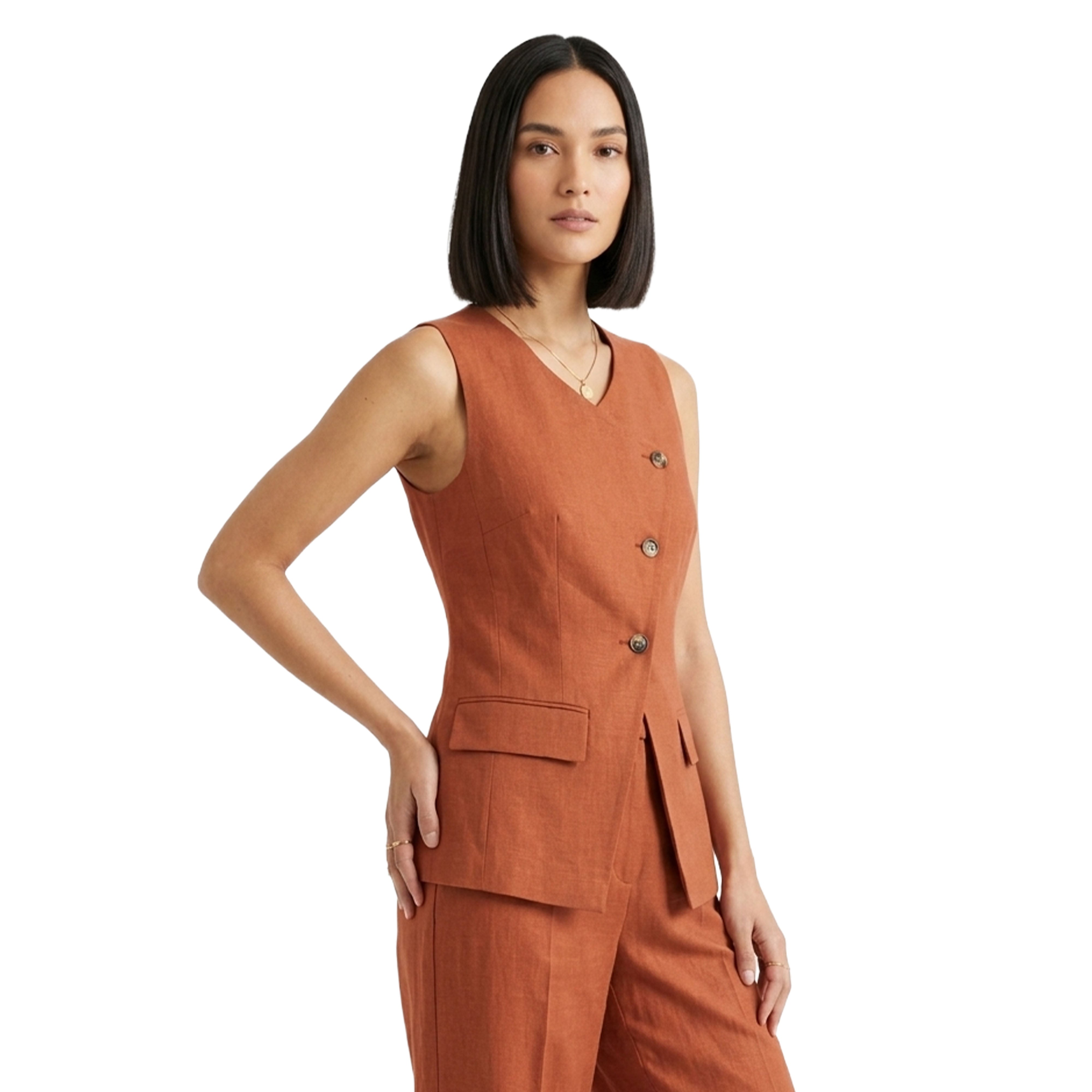 Artyska Women’s Linen Blend Asymmetrical Button-Front Tailored Vest – Sleeveless Waistcoat Top