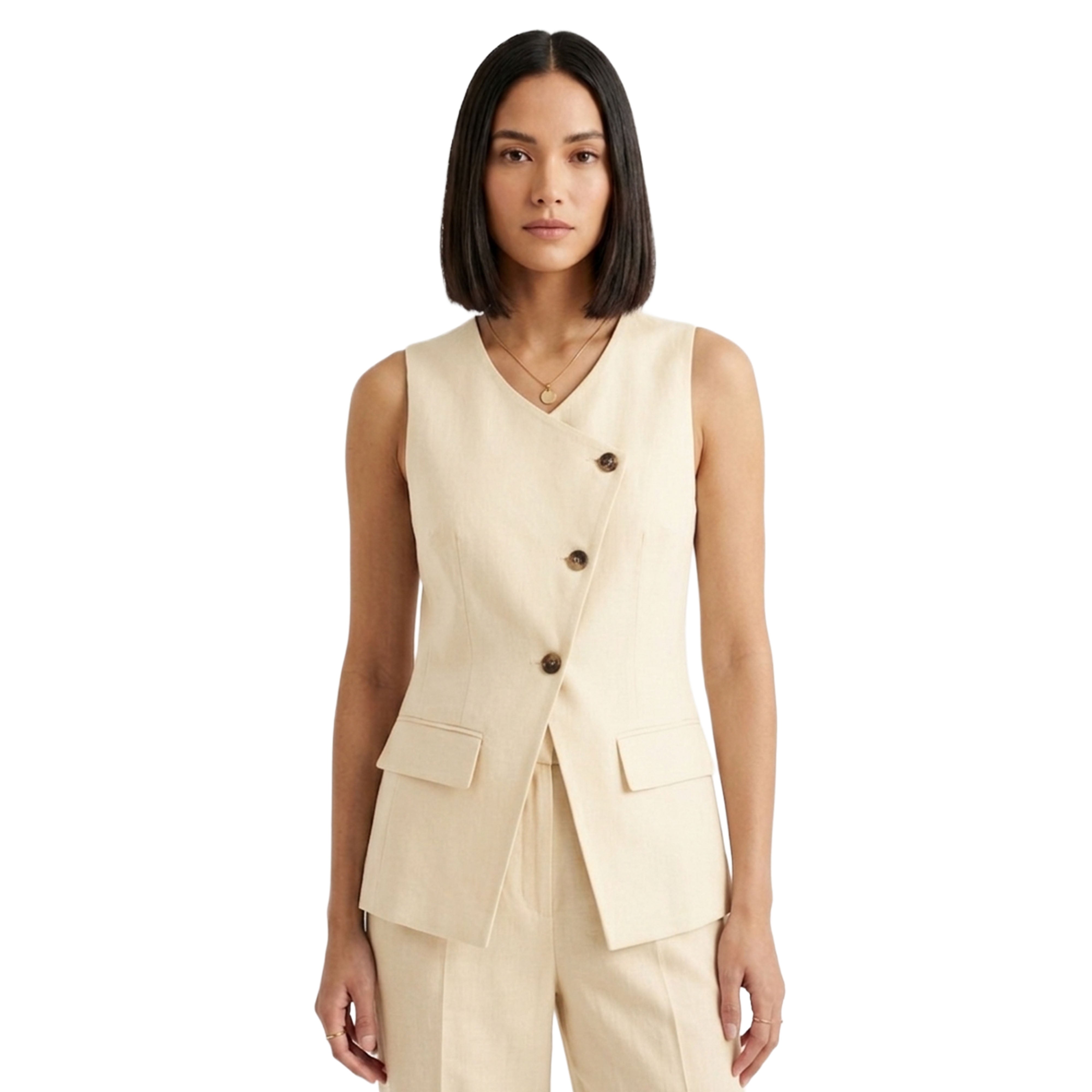 Artyska Women’s Linen Blend Asymmetrical Button-Front Tailored Vest – Sleeveless Waistcoat Top