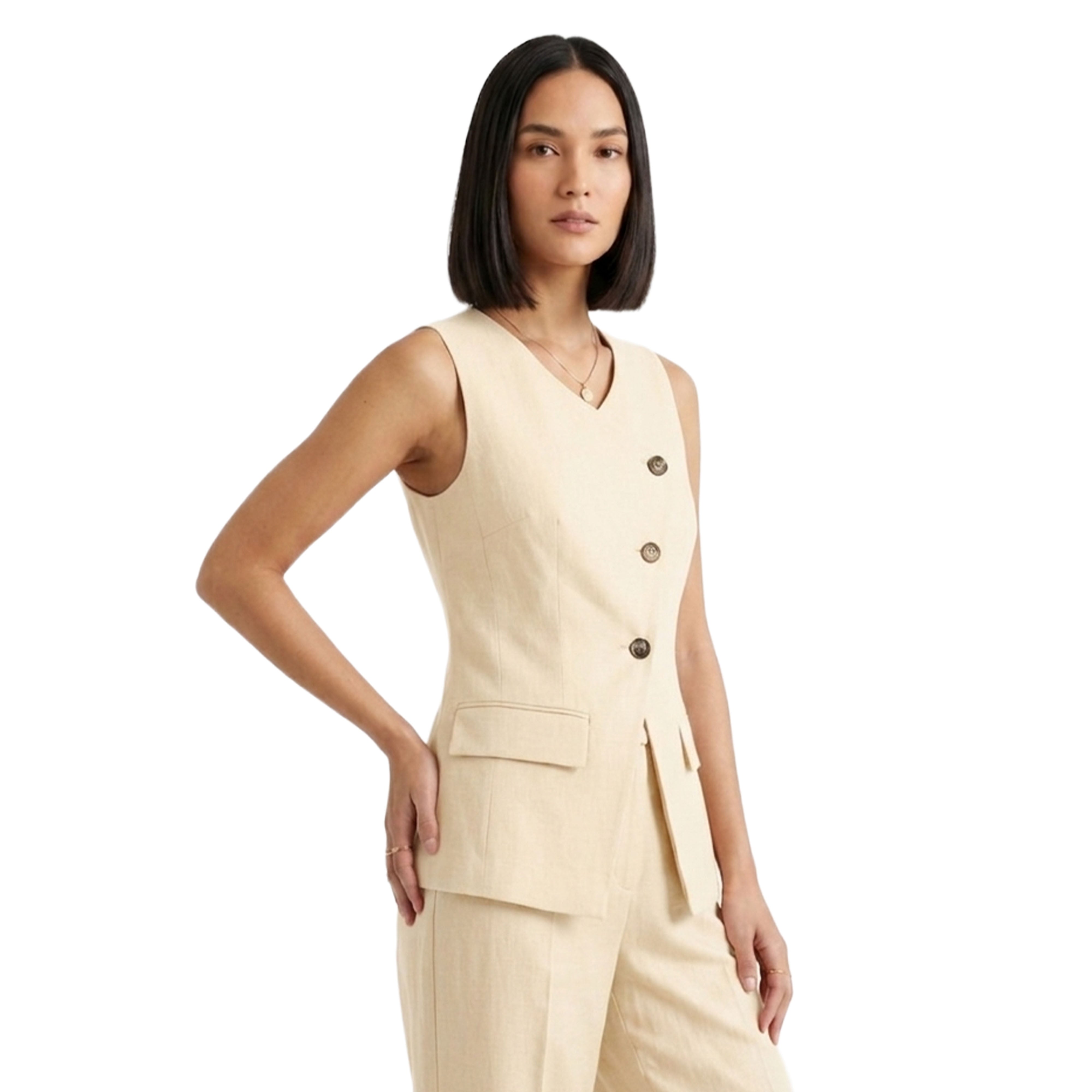 Artyska Women’s Linen Blend Asymmetrical Button-Front Tailored Vest – Sleeveless Waistcoat Top