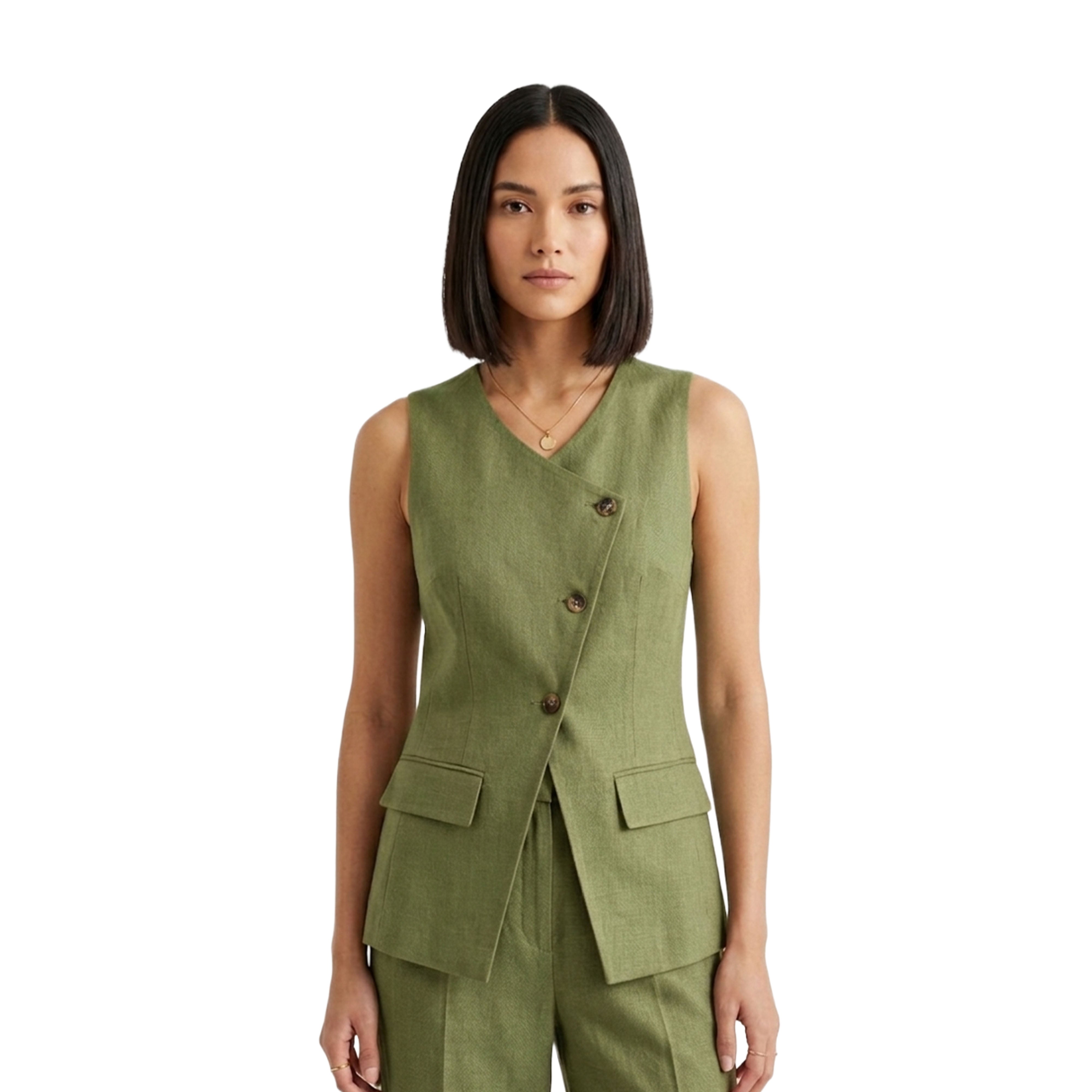 Artyska Women’s Linen Blend Asymmetrical Button-Front Tailored Vest – Sleeveless Waistcoat Top