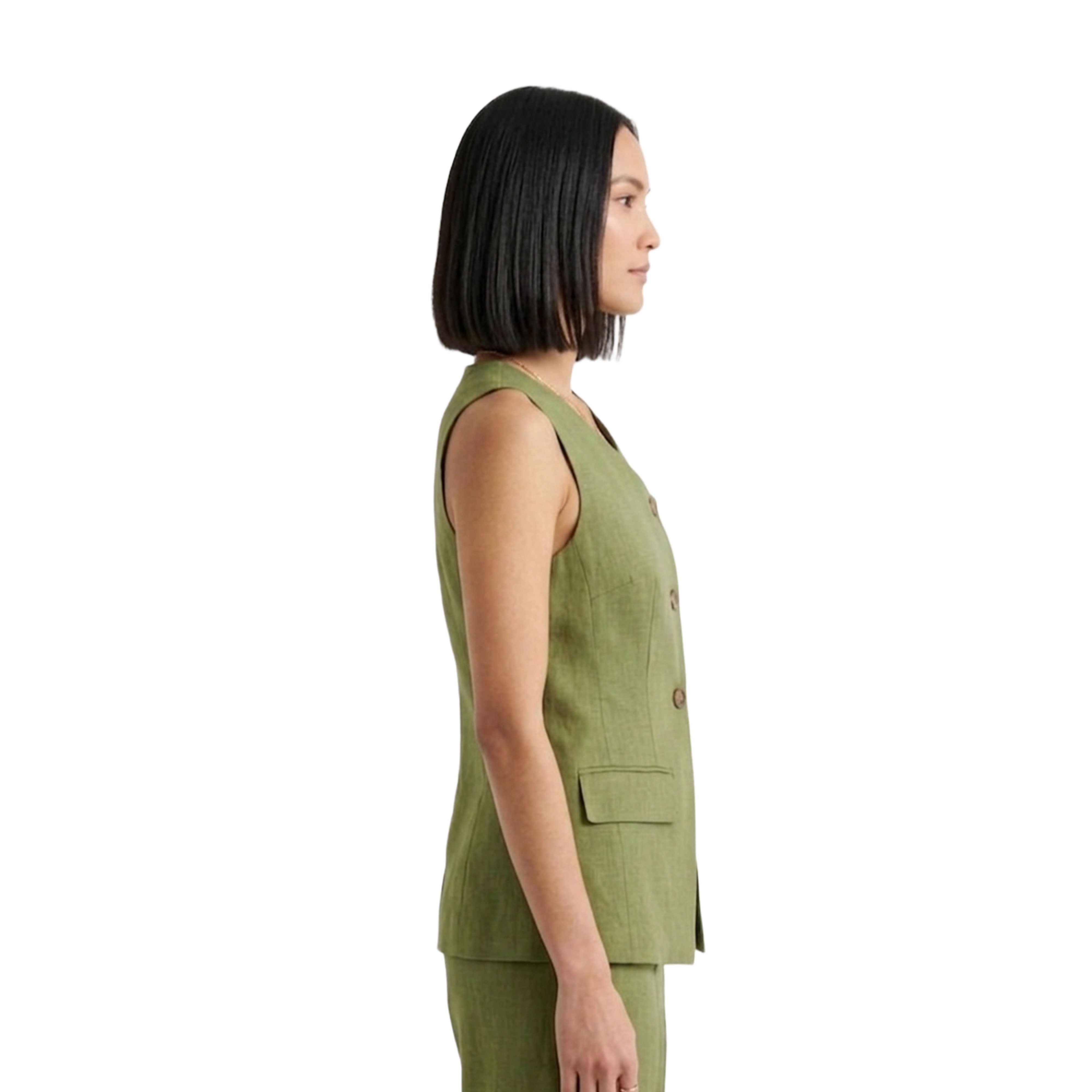 Artyska Women’s Linen Blend Asymmetrical Button-Front Tailored Vest – Sleeveless Waistcoat Top