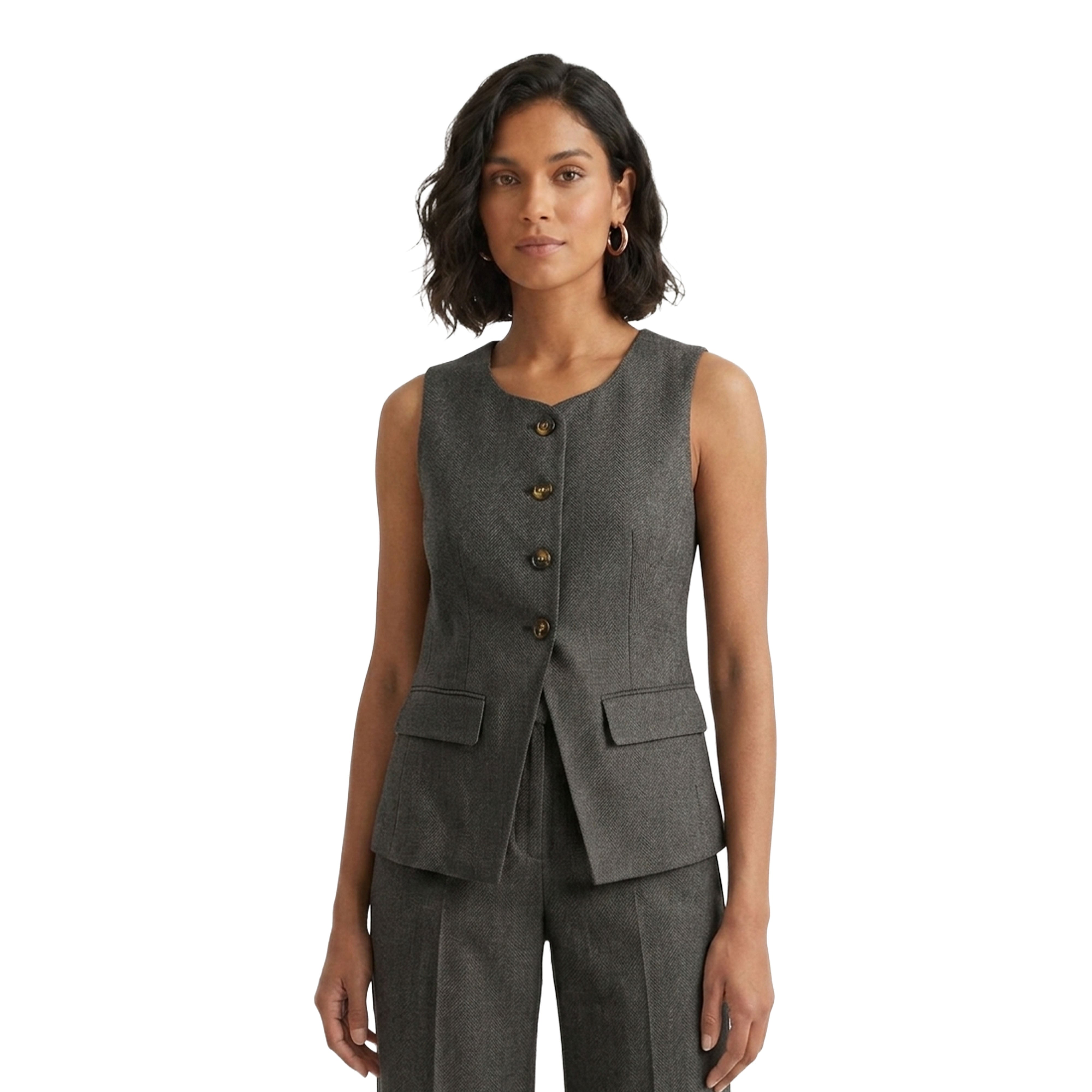 Artyska Women’s Linen Blend Sleeveless Tailored Vest – Button Front Waistcoat Top