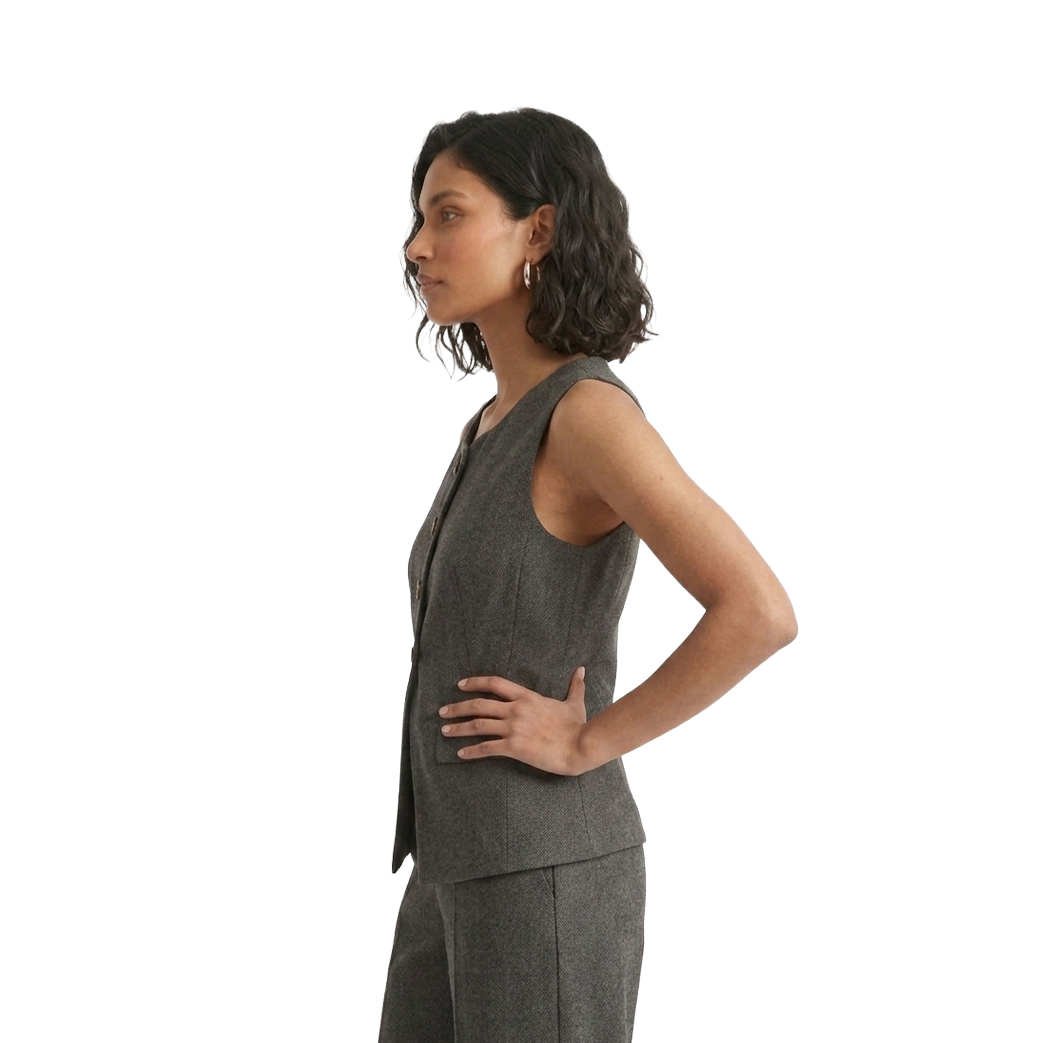 Artyska Women’s Linen Blend Sleeveless Tailored Vest – Button Front Waistcoat Top