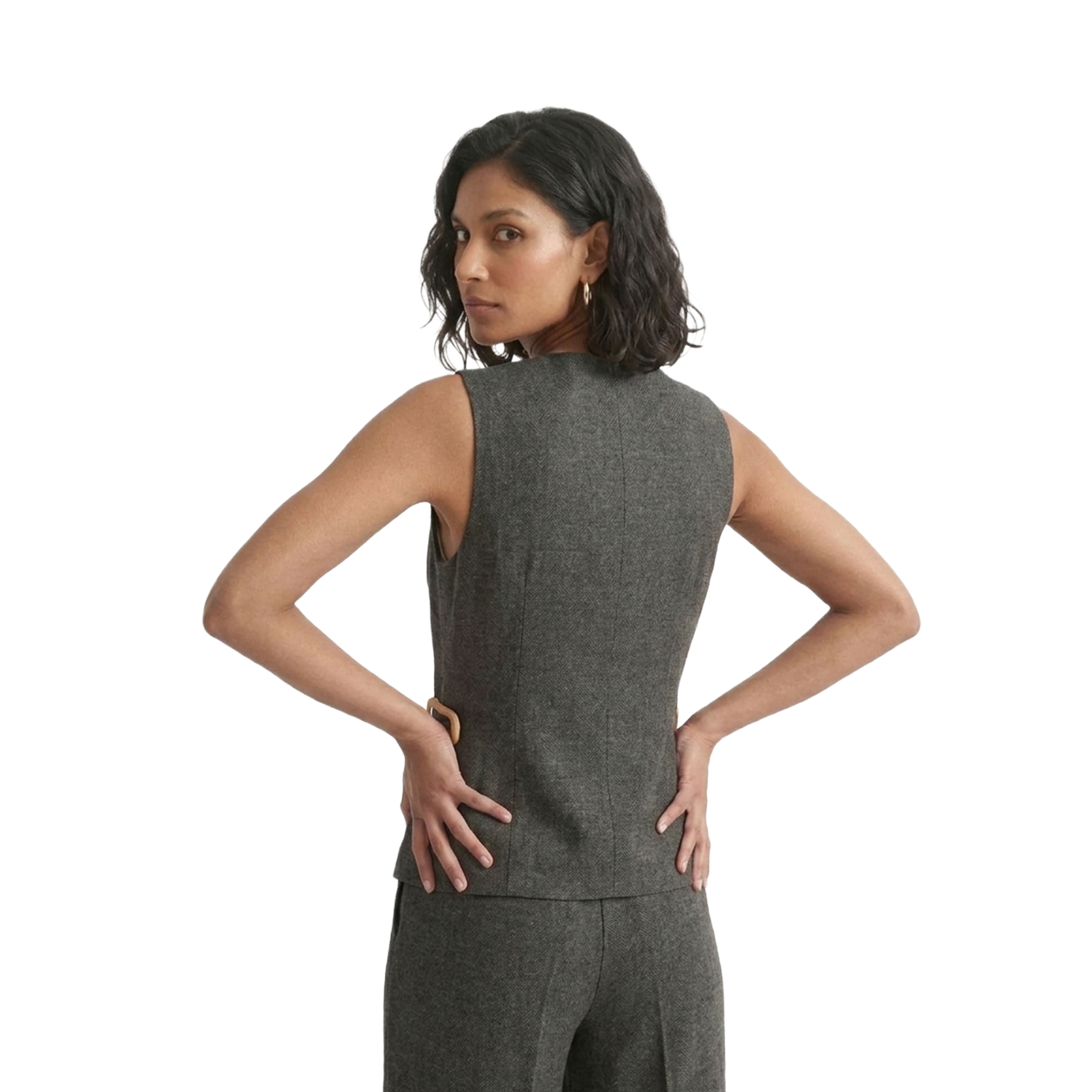 Artyska Women’s Linen Blend Sleeveless Tailored Vest – Button Front Waistcoat Top