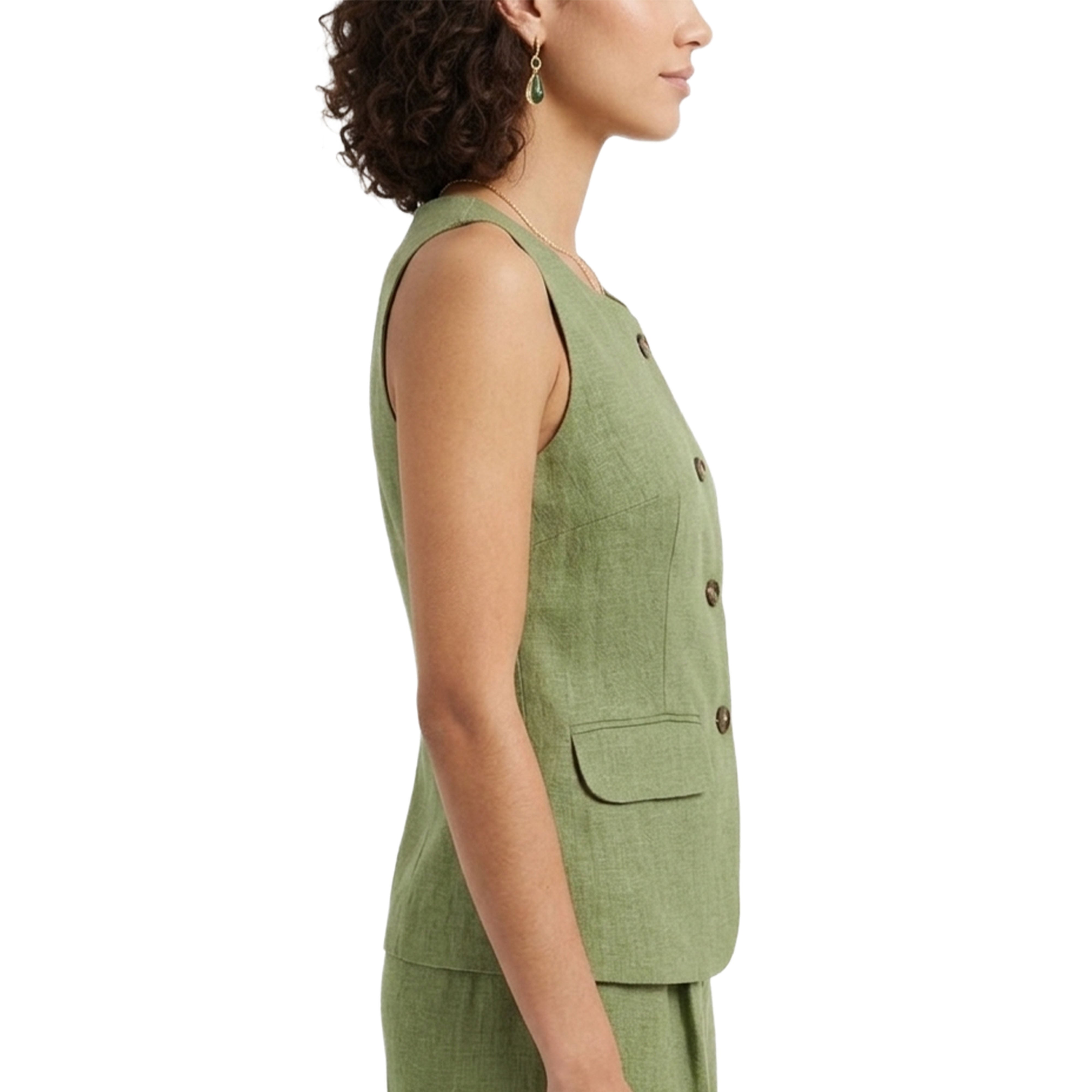 Artyska Women’s Linen Blend Sleeveless Tailored Vest – Button Front Waistcoat Top