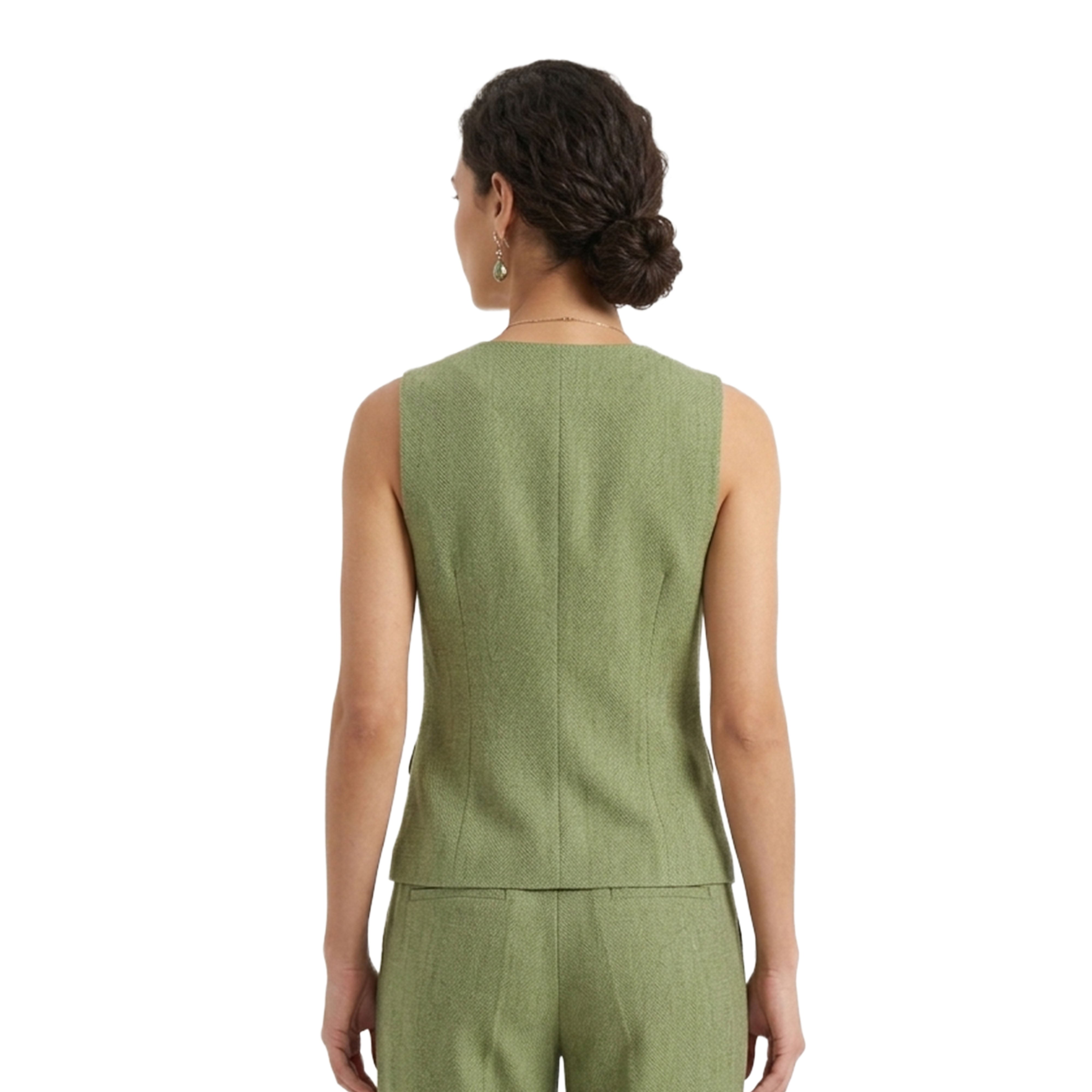 Artyska Women’s Linen Blend Sleeveless Tailored Vest – Button Front Waistcoat Top